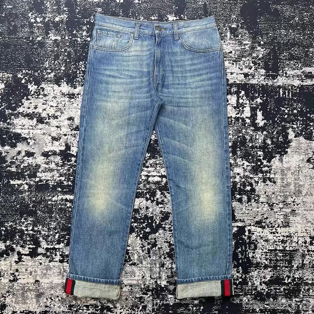 Gucci GUCCI red green stripe leather tag cuff jeans Size US 31 - 2 Thumbnail