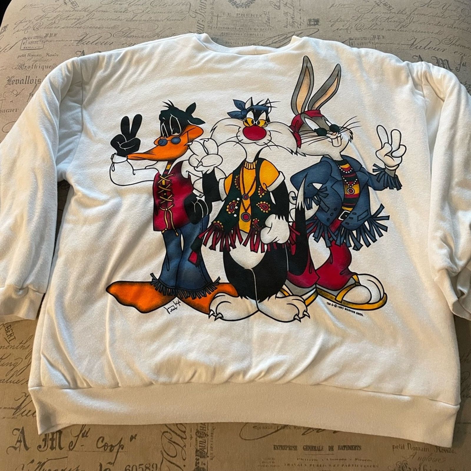 VINTAGE 1993 WARNER BROTHERS LOONEY TUNES BASEBALL CREWNECK SWEATER good