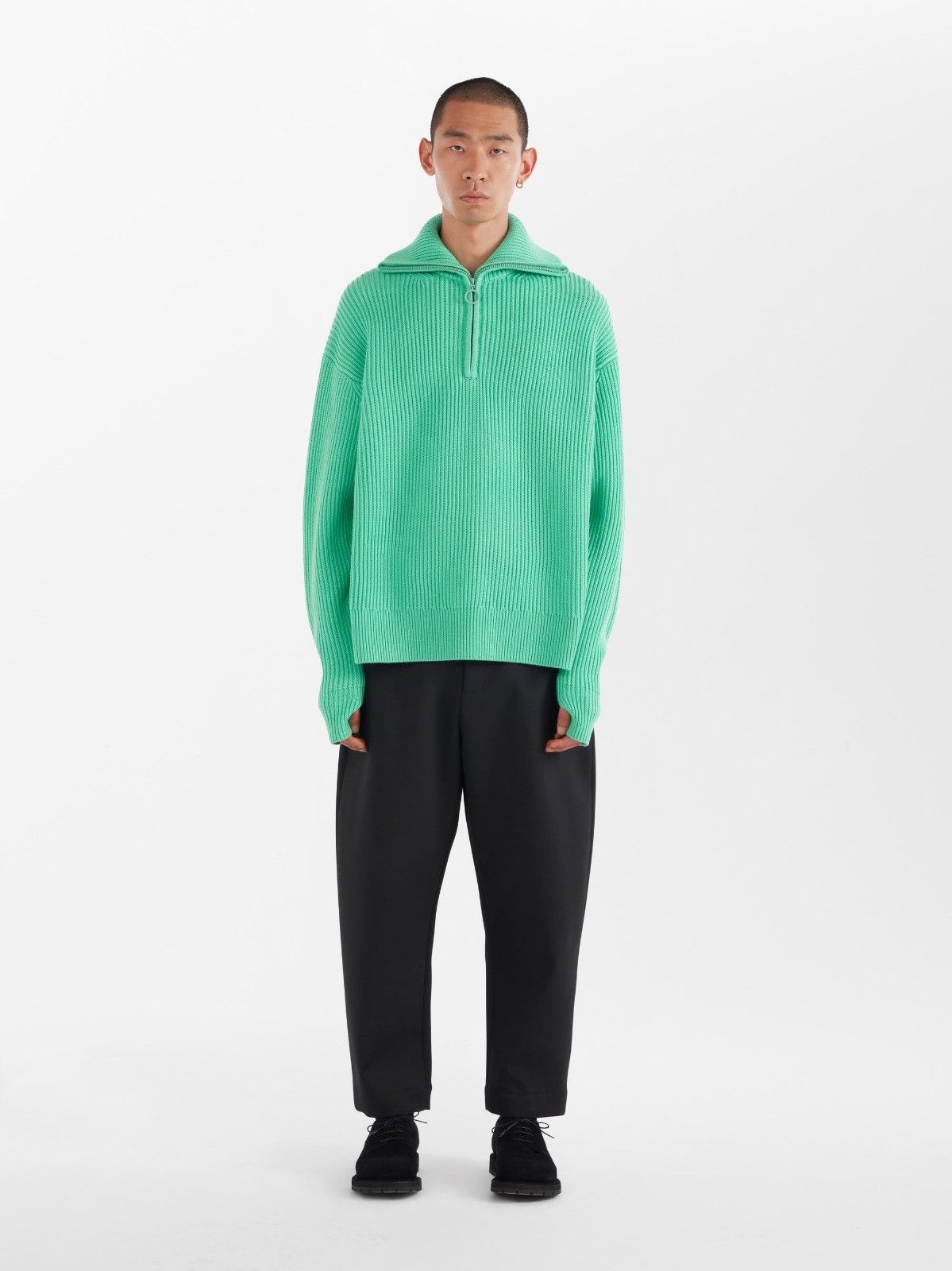 Studio Nicholson o1mle0325 5Gg Fisherman Rib Knit Half Zip Jumper Jade Green Size US XL / EU 56 / 4 - 3 Thumbnail