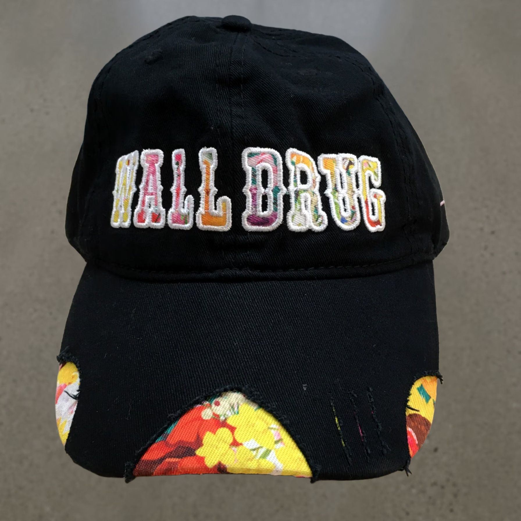 Walls Wall Drug Baseball Cap Hat Mens OS Black Floral Cotton Distressed Adjustable Size ONE SIZE - 1 Thumbnail