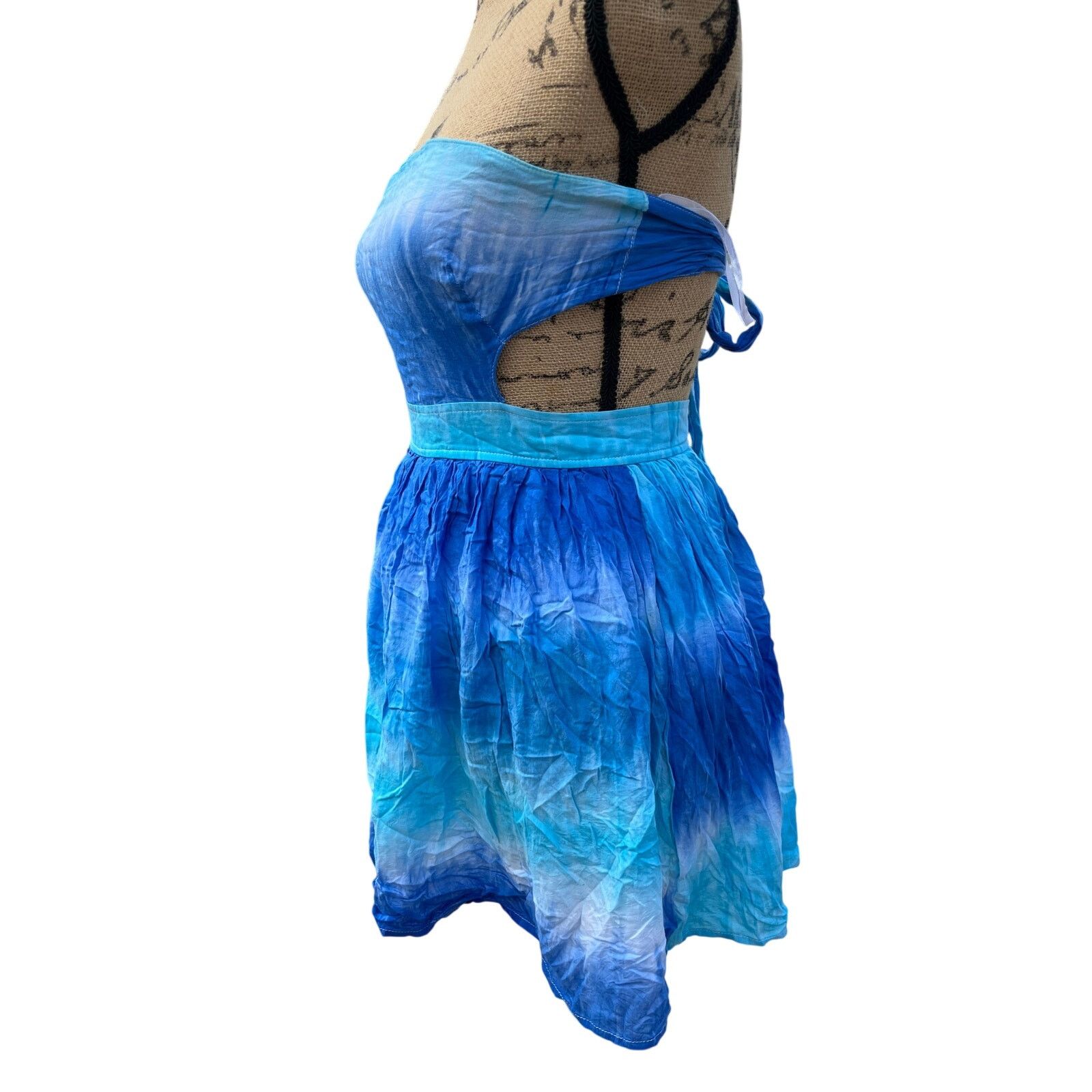 Other Rayon Cotton Candy Blue Tie-Dye strapless summer Mini Dress Size M / US 6-8 / IT 42-44 - 3 Thumbnail