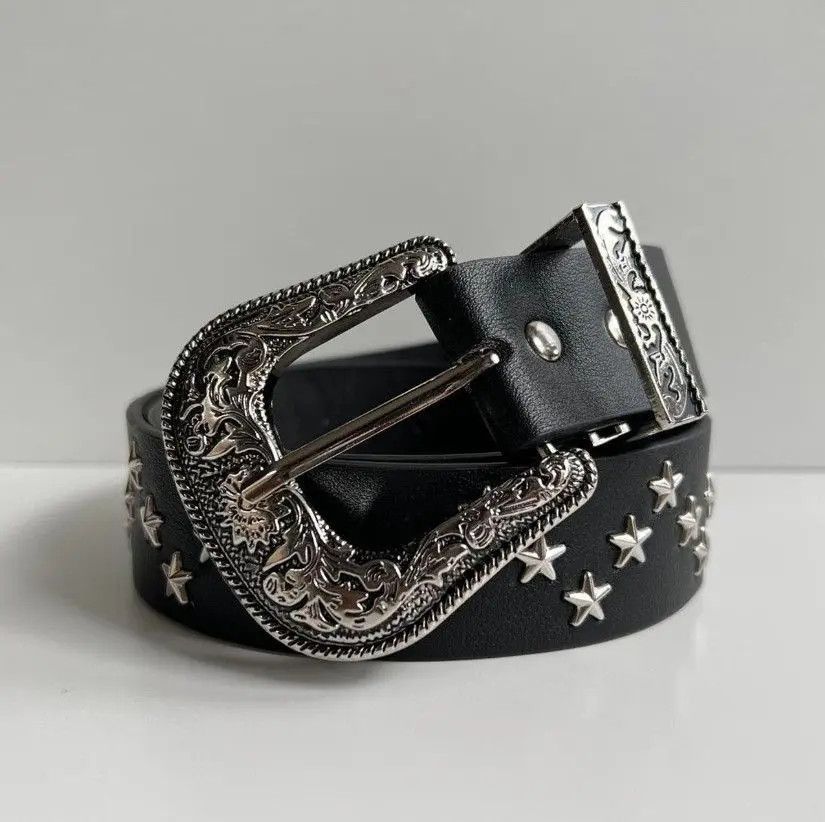 Designer × Japanese Brand Vintage black American western cowboy boho star-studded belt Size ONE SIZE - 3 Thumbnail