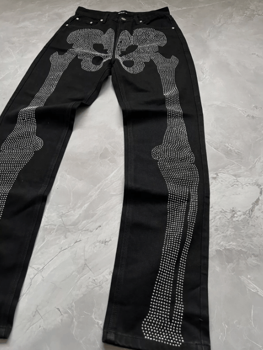 Other Vintage Ed Hardy Style Rhinestones Skeleton Jeans Size US 32 / EU 48 - 3 Thumbnail