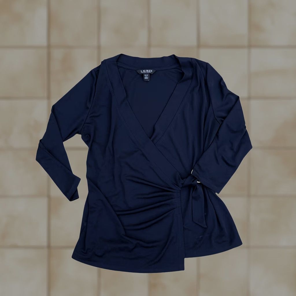 Ralph Lauren LAUREN RALPH LAUREN Blouse Top Shirt PL Women's Black Long Sleeve Wrap Shirt Size L / US 10 / IT 46 - 1 Thumbnail