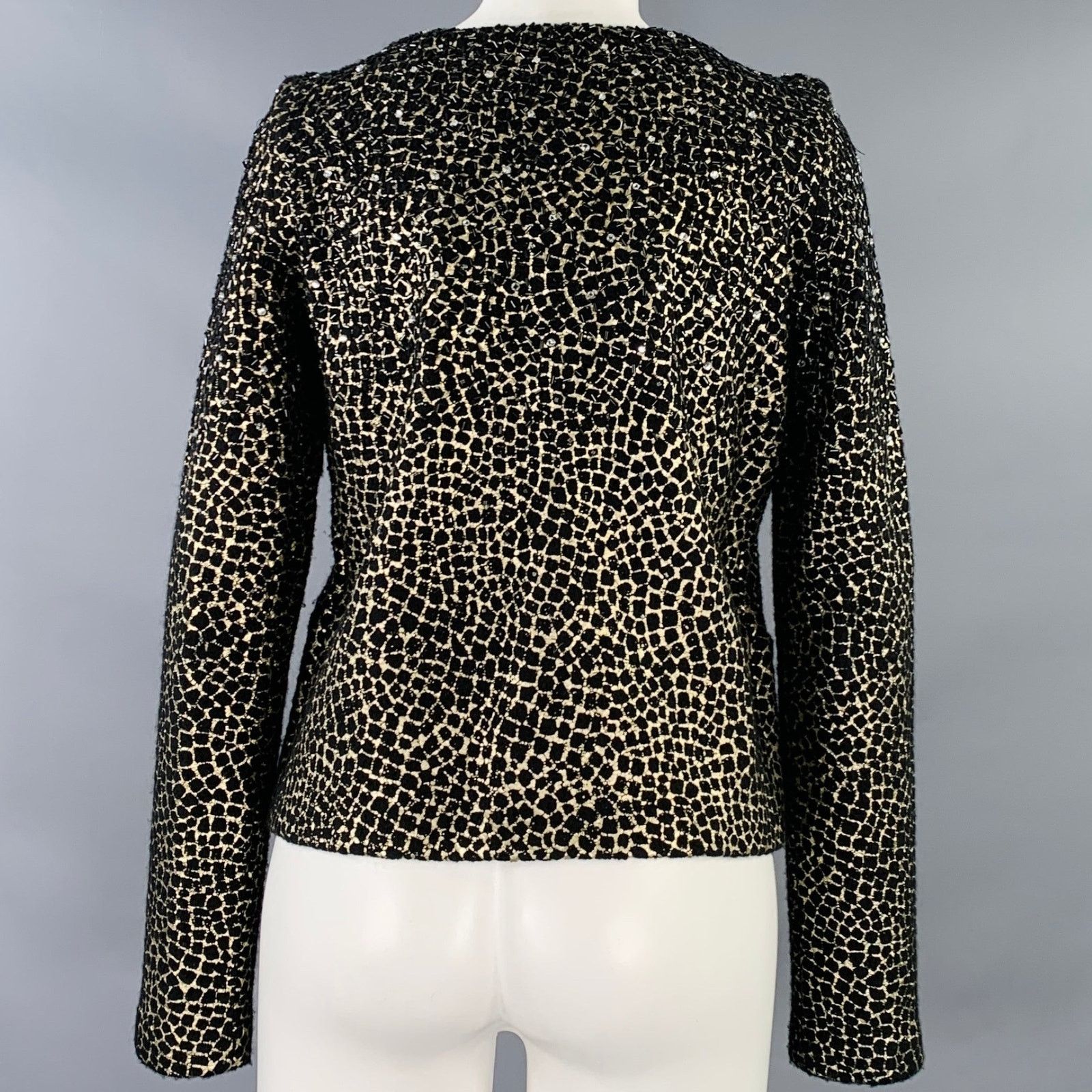 Diane von Furstenberg DIANE VON FURSTENBERG Joele Black Gold Wool Cropped Jacket Size S / US 4 / IT 40 - 4 Thumbnail