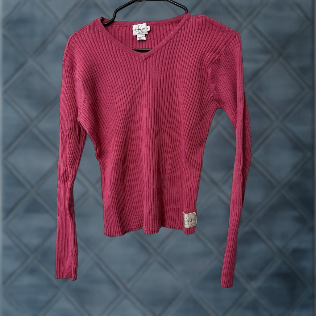 Calvin Klein Calvin Klein Jeans Ribbed Cable V-neck Sweater Pink Size Medium Cotton Womens Size M / US 6-8 / IT 42-44 - 1 Thumbnail