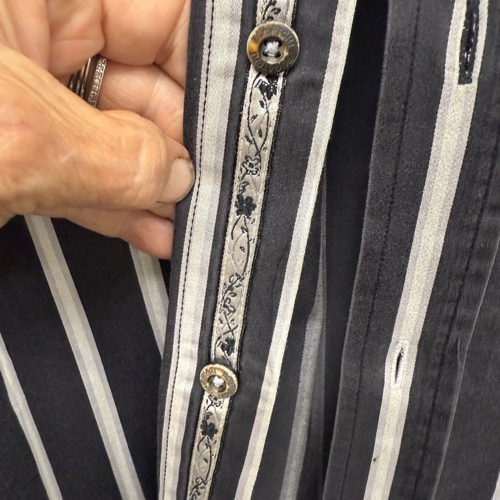 BUGATCHI Men's Bugatchi Button Down Shirt Med Black/White Striped Size US M / EU 48-50 / 2 - 6 Thumbnail