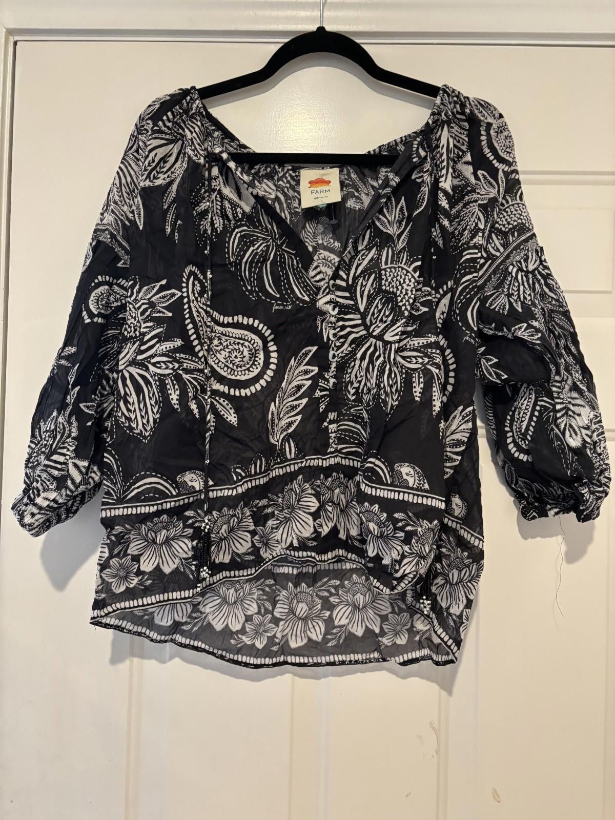 Farm Rio Womens Anthropologie Farm Rio sz M blue shirt #401 Size M / US 6-8 / IT 42-44 - 1 Thumbnail