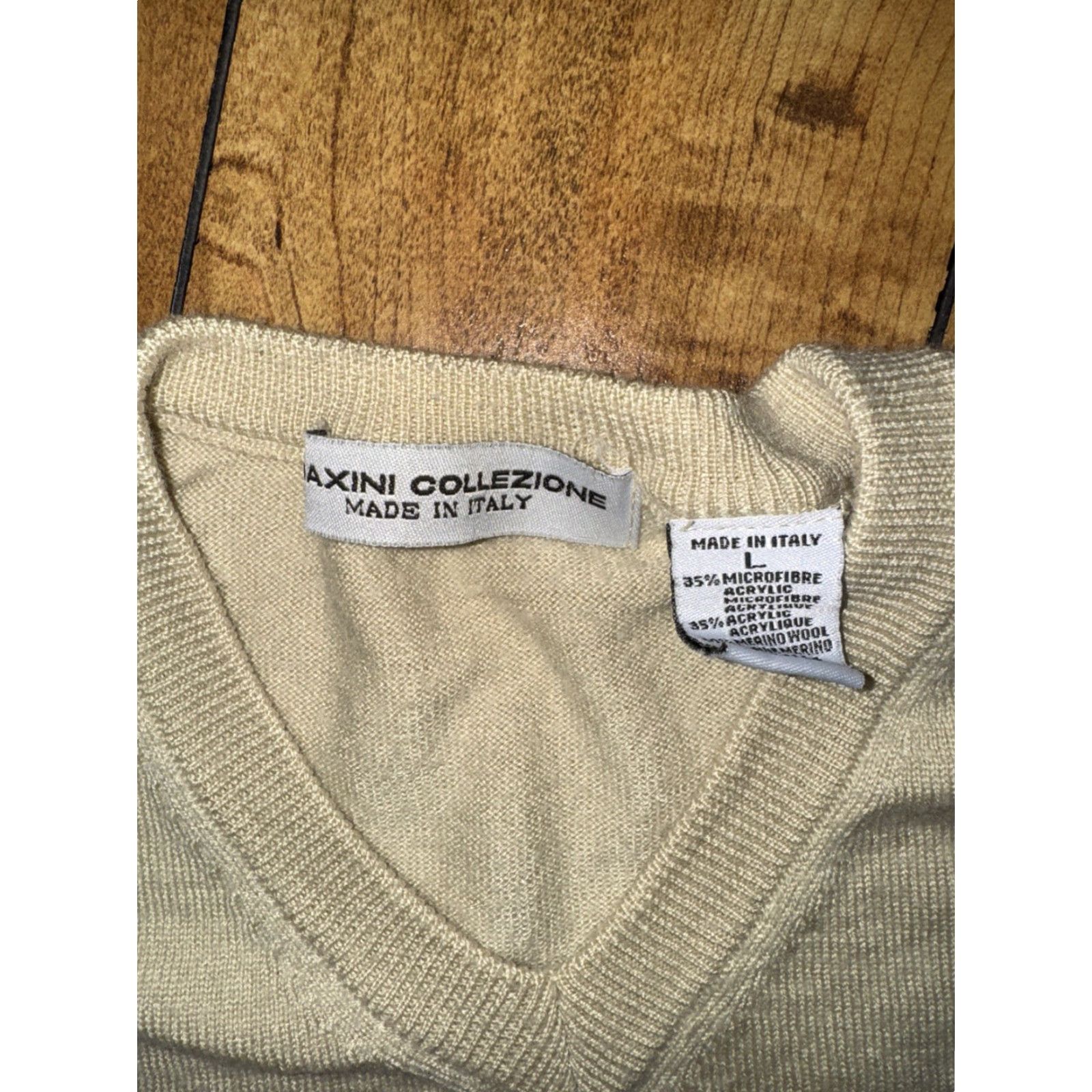 Vintage VINTAGE Maxini Collezione Sweater Mens Large L V-Neck Knit Cream/Off-White Ivory Minimalist Pullover Crewneck Size US L / EU 52-54 / 3 - 3 Thumbnail
