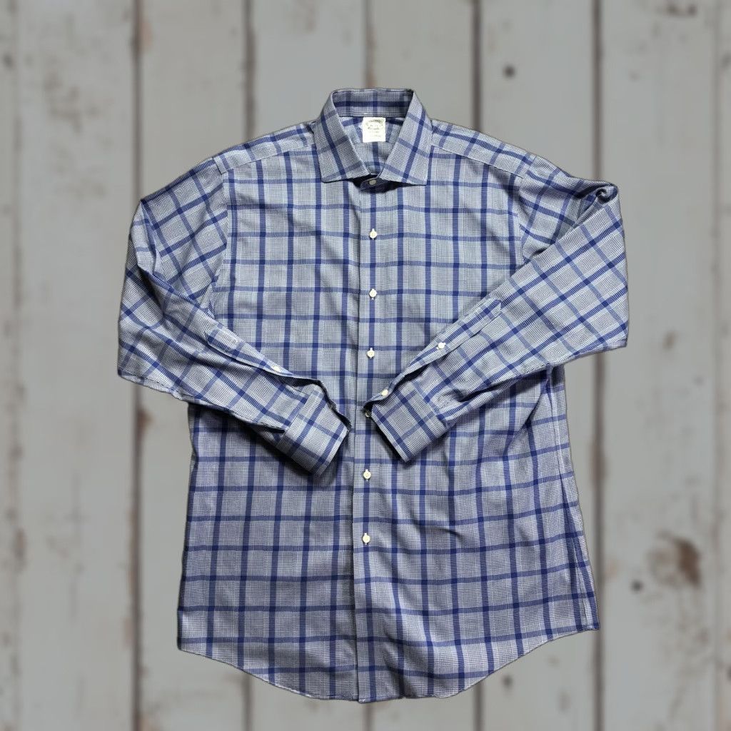 Brooks Brothers Brooks Brothers Regent Dress Shirt Mens 16 32/33 Blue Plaid Non-Iron Supima 100% Cotton Shirt Size 42R - 1 Thumbnail