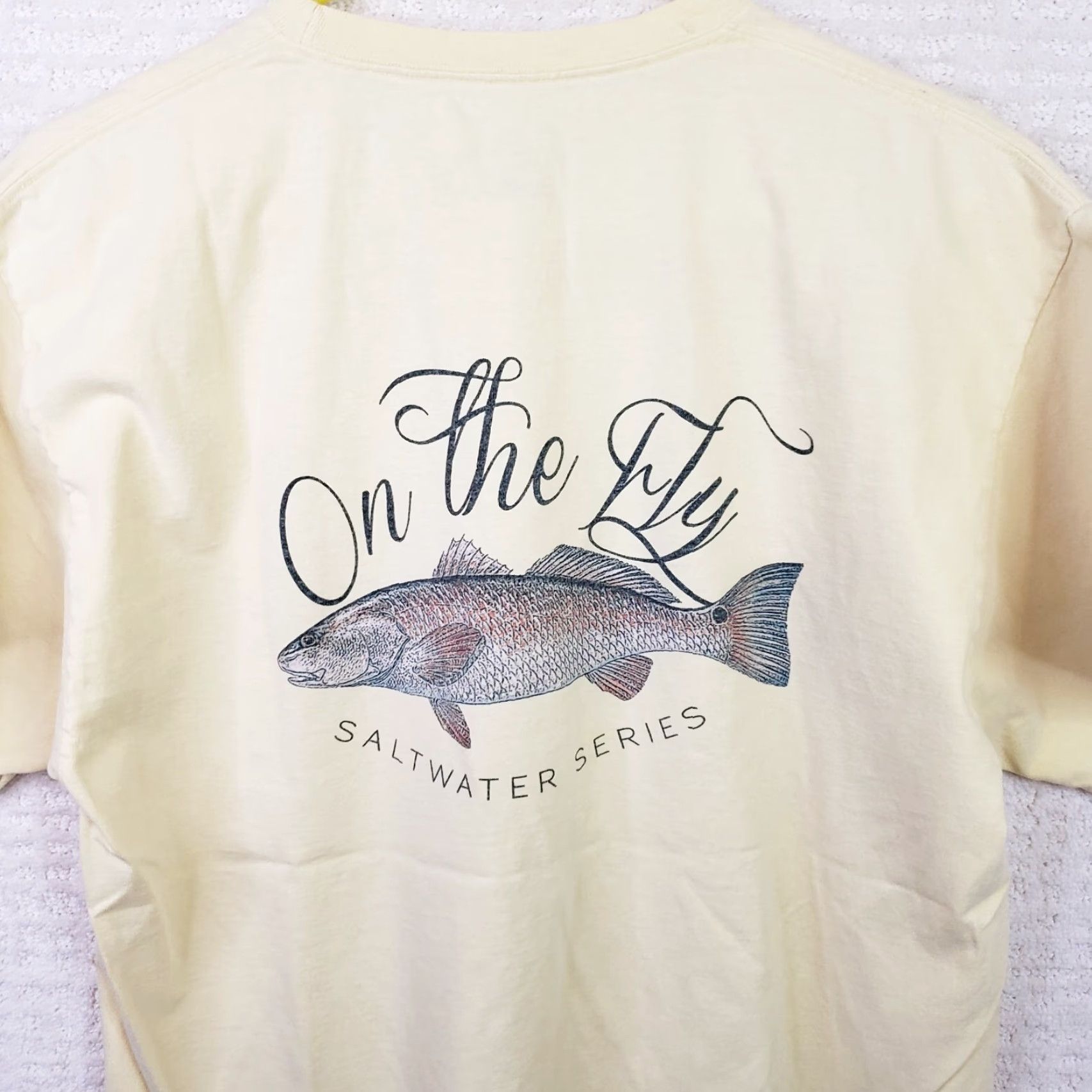 Vintage On The Fly T-Shirt Fishing Lure Tee Adult L Yellow Short Sleeve Mens L Size US L / EU 52-54 / 3 - 6 Thumbnail