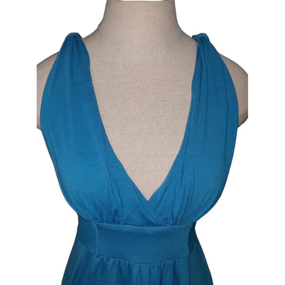 Designer CT519 Tru Gossip Aqua V-neck Sleeveless Maxi Dress M Size M / US 6-8 / IT 42-44 - 2 Thumbnail