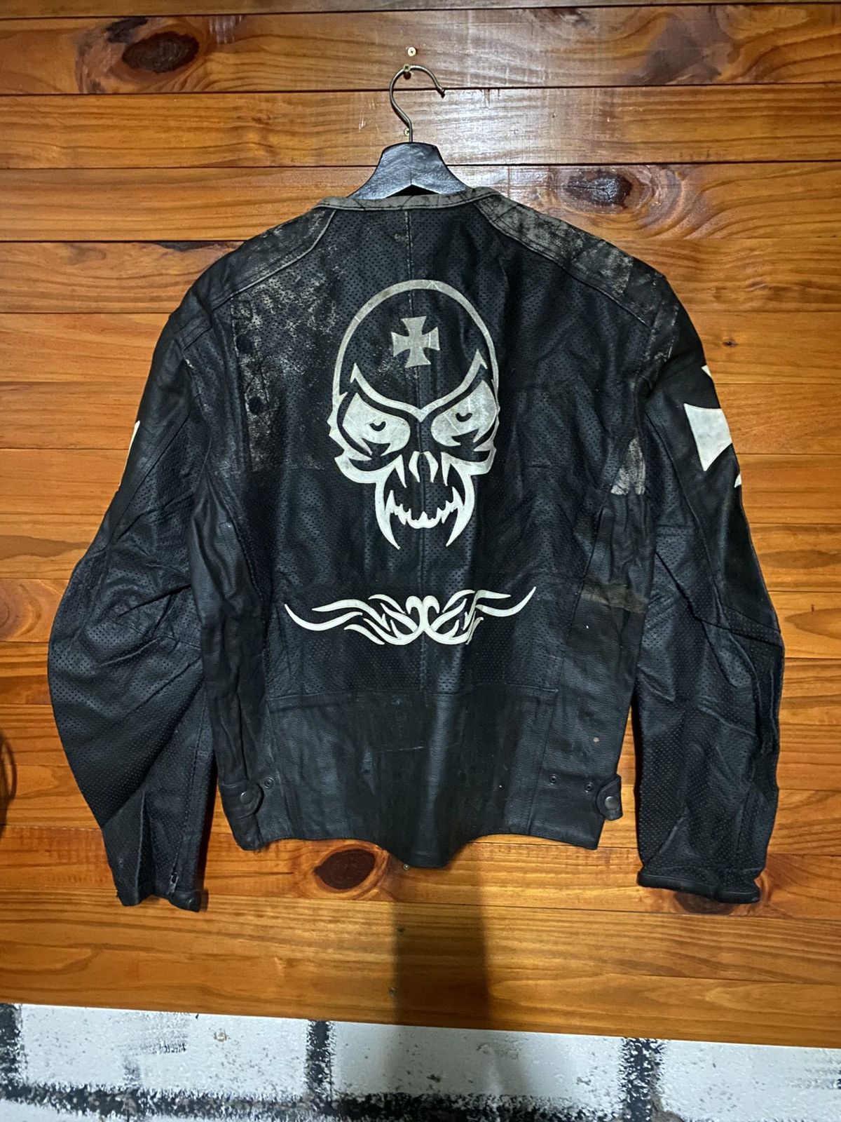 Japanese Brand SRAI Moto Black Leather Skull Jacket – Gothic Cross Tribal Size US L / EU 52-54 / 3 - 9 Thumbnail