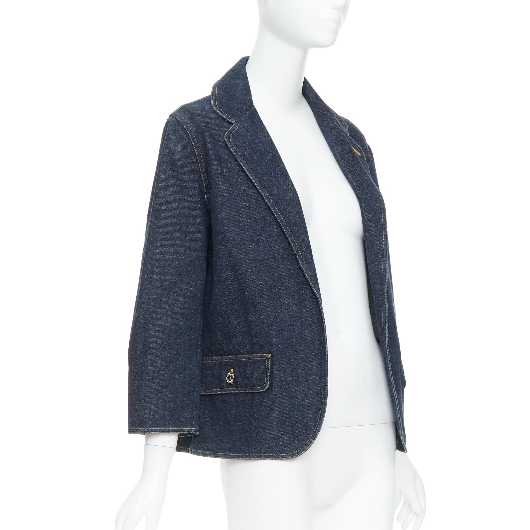 Chanel CHANEL Vintage dark indigo denim CC logo buttons blazer Size S / US 4 / IT 40 - 1 Thumbnail