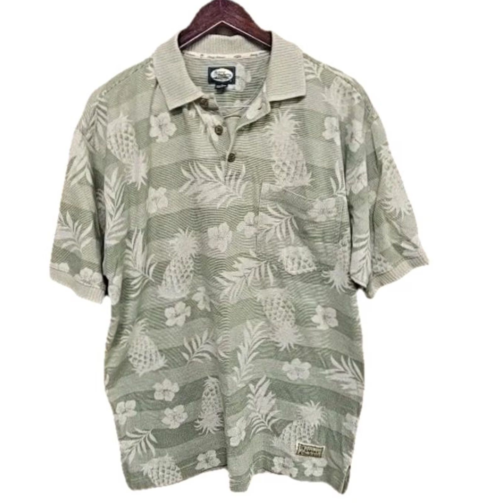 Tommy Bahama Tommy Bahama Shirt Tropical Pineapple Palm Leaves Green Medium Short Sleeve Button-Up Collared Knit Cotton Size US M / EU 48-50 / 2 - 3 Thumbnail