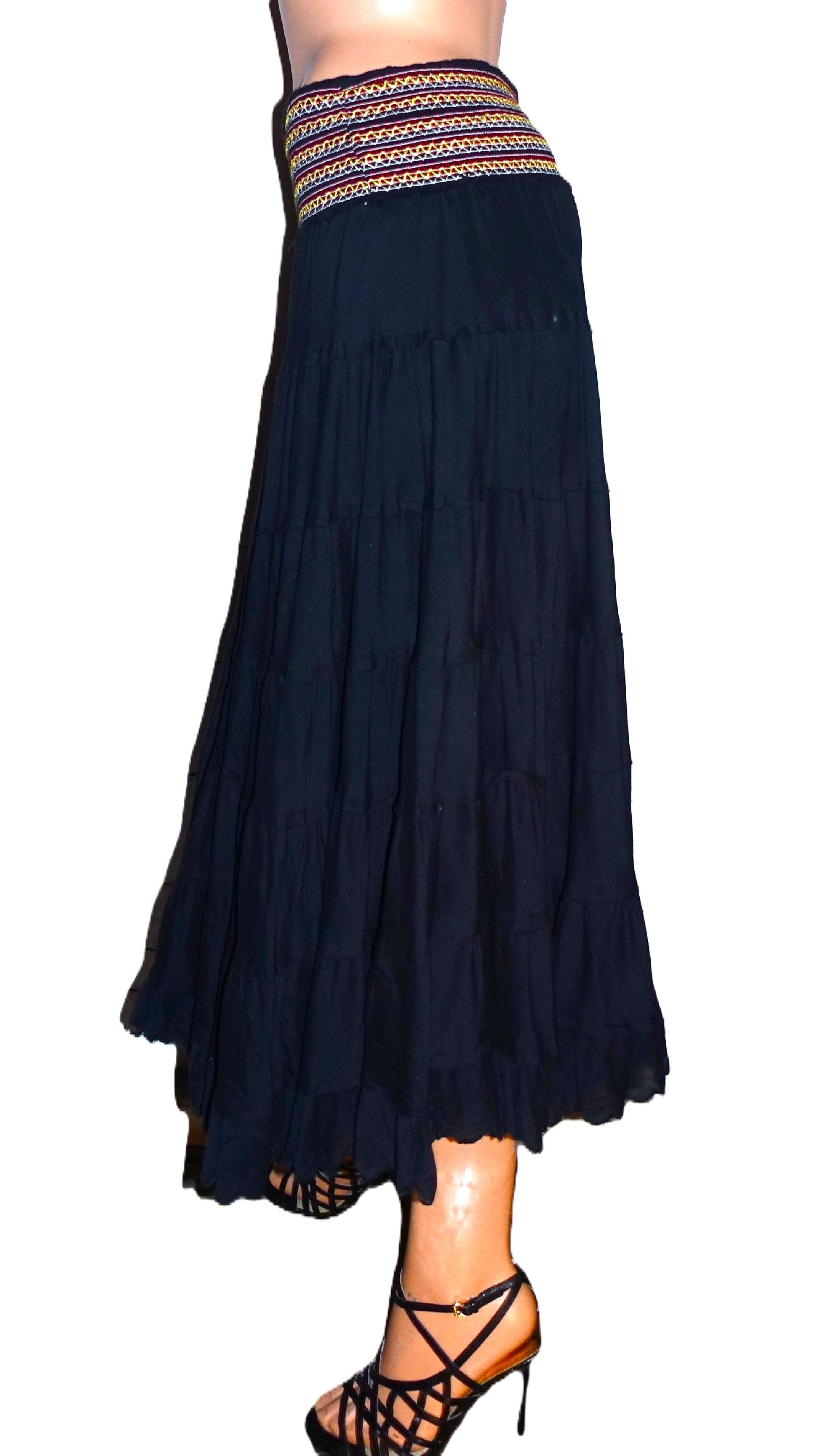 Vintage Black Boho Peasant Ruffled Midi Skirt S Size 26" / US 2 / IT 38 - 4 Thumbnail