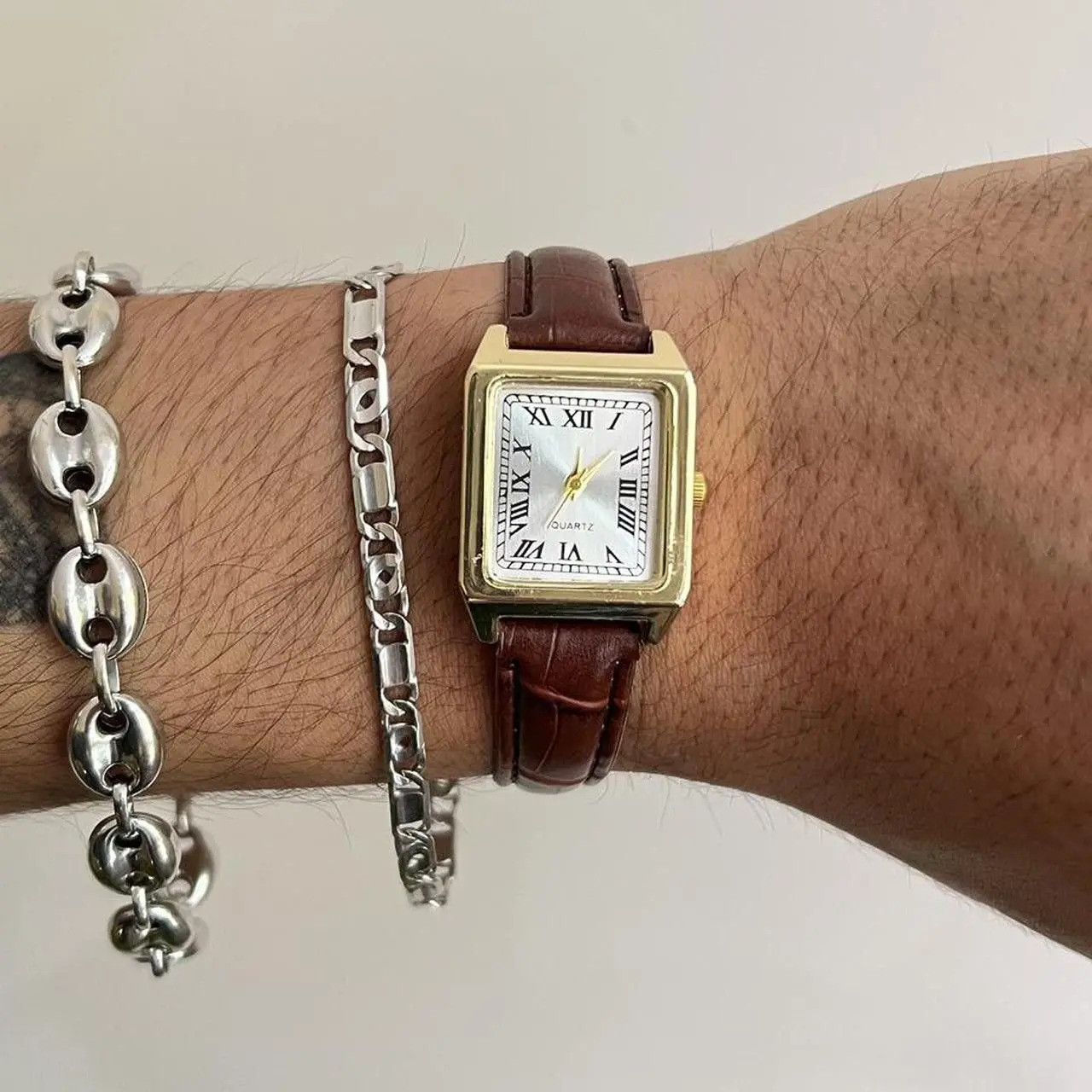 Jewelry 2000s vintage style cute square brown leather luxury watch Size ONE SIZE - 2 Thumbnail