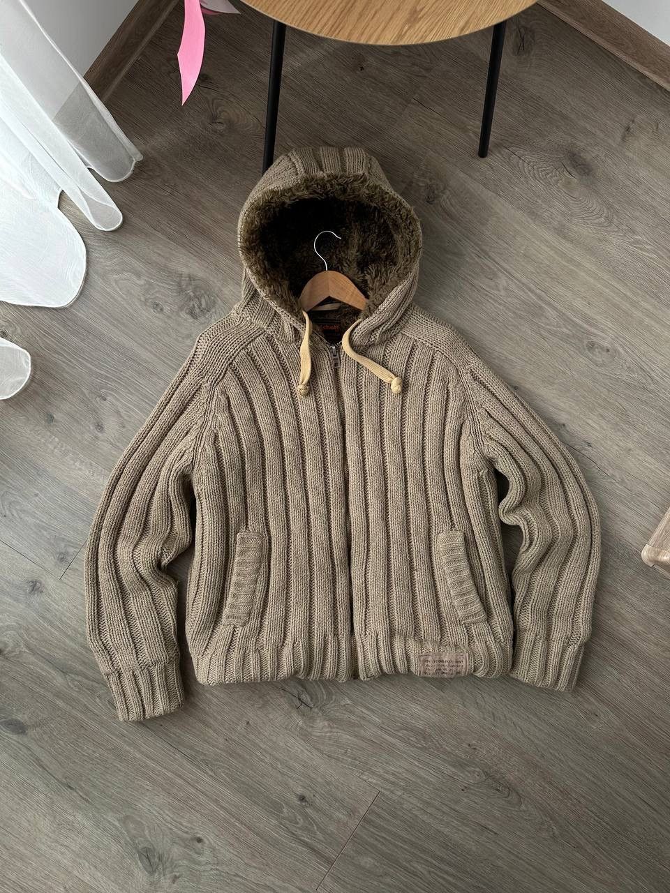 Japanese Brand × Schott × Vintage Vintage Schott NYC Faux Fur Beige Ribbed Knit Sweater Jacket Size US M / EU 48-50 / 2 - 2 Thumbnail