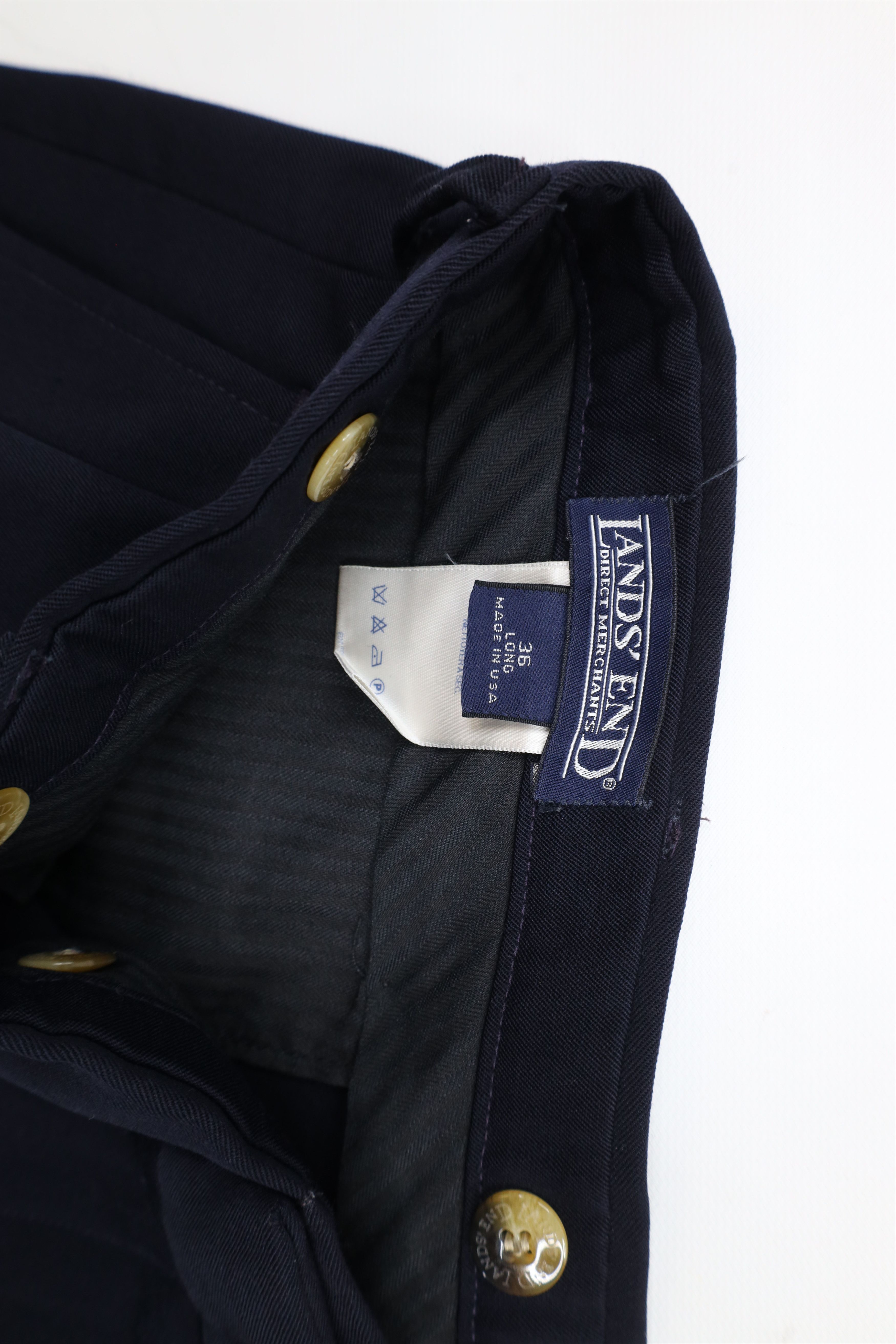 Lands' End × Vintage Vintage 90s Lands End Cuffed Wool Chino Pants Navy Blue USA Size US 36 / EU 52 - 8 Thumbnail