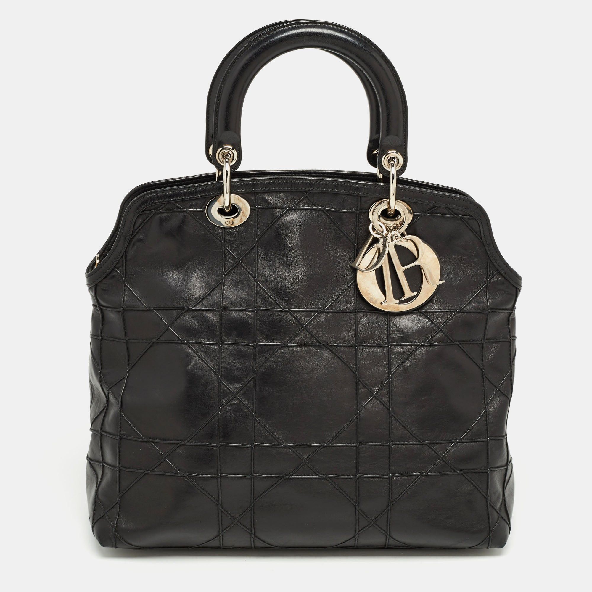 image of Dior Black Cannage Leather Granville Tote, Women's