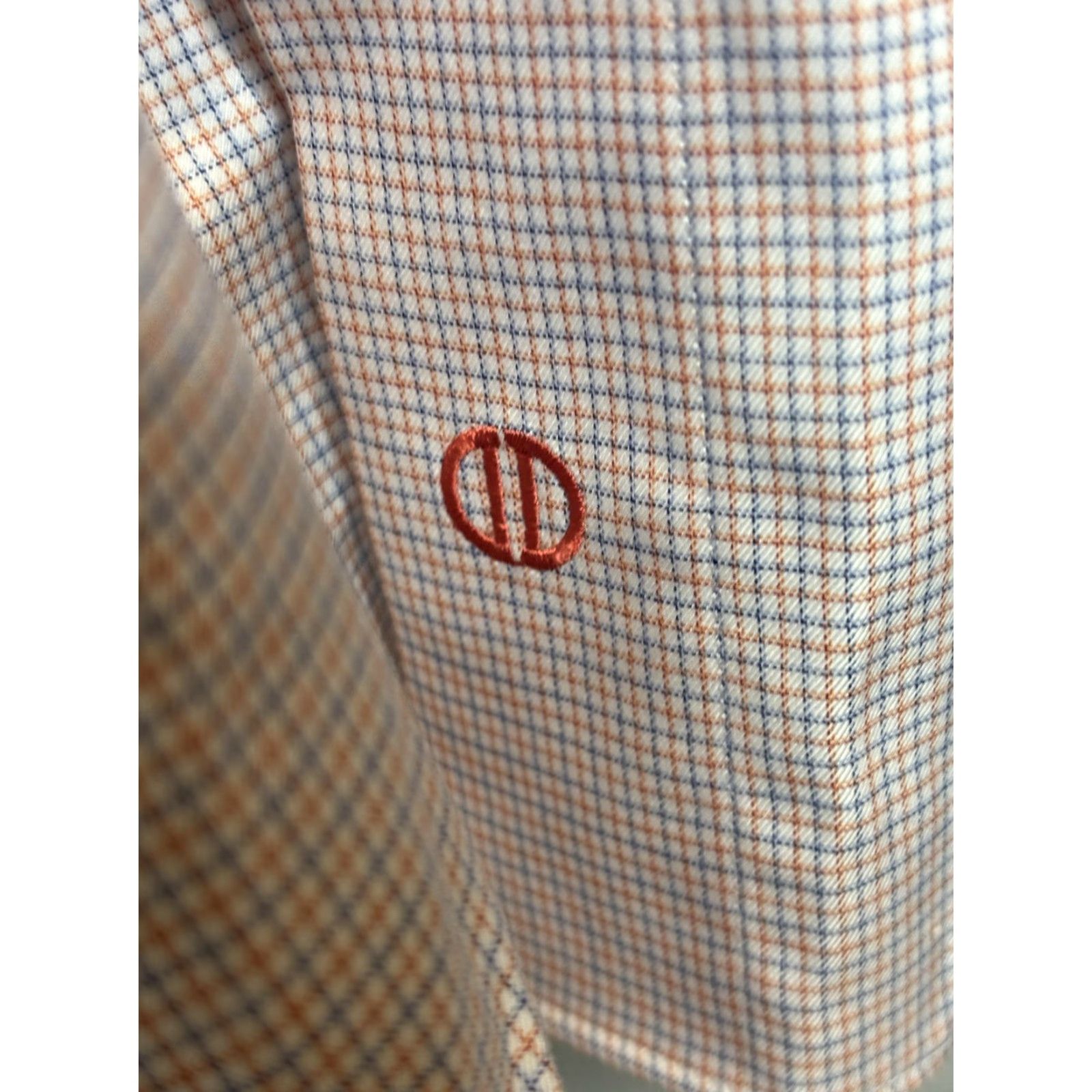David Donahue David Donahue Shirt Mens 16.5 34/35 Orange Blue Check Dress Long Sleeve Cotton Shirt Size 46R - 5 Thumbnail