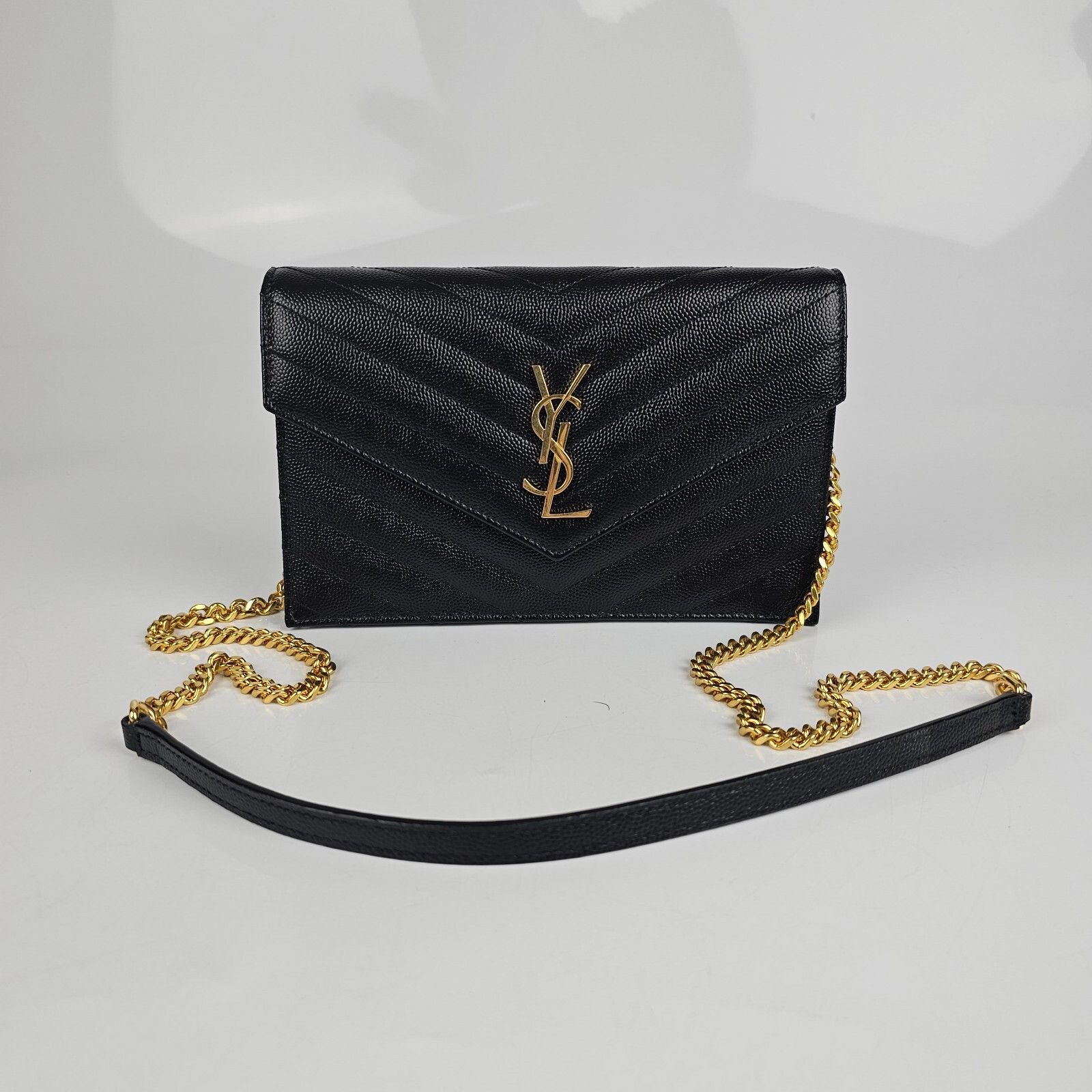 Saint Laurent Paris SAINT LAURENT Cassandre Envelope Black/Gold Grained Leather Size ONE SIZE - 3 Thumbnail