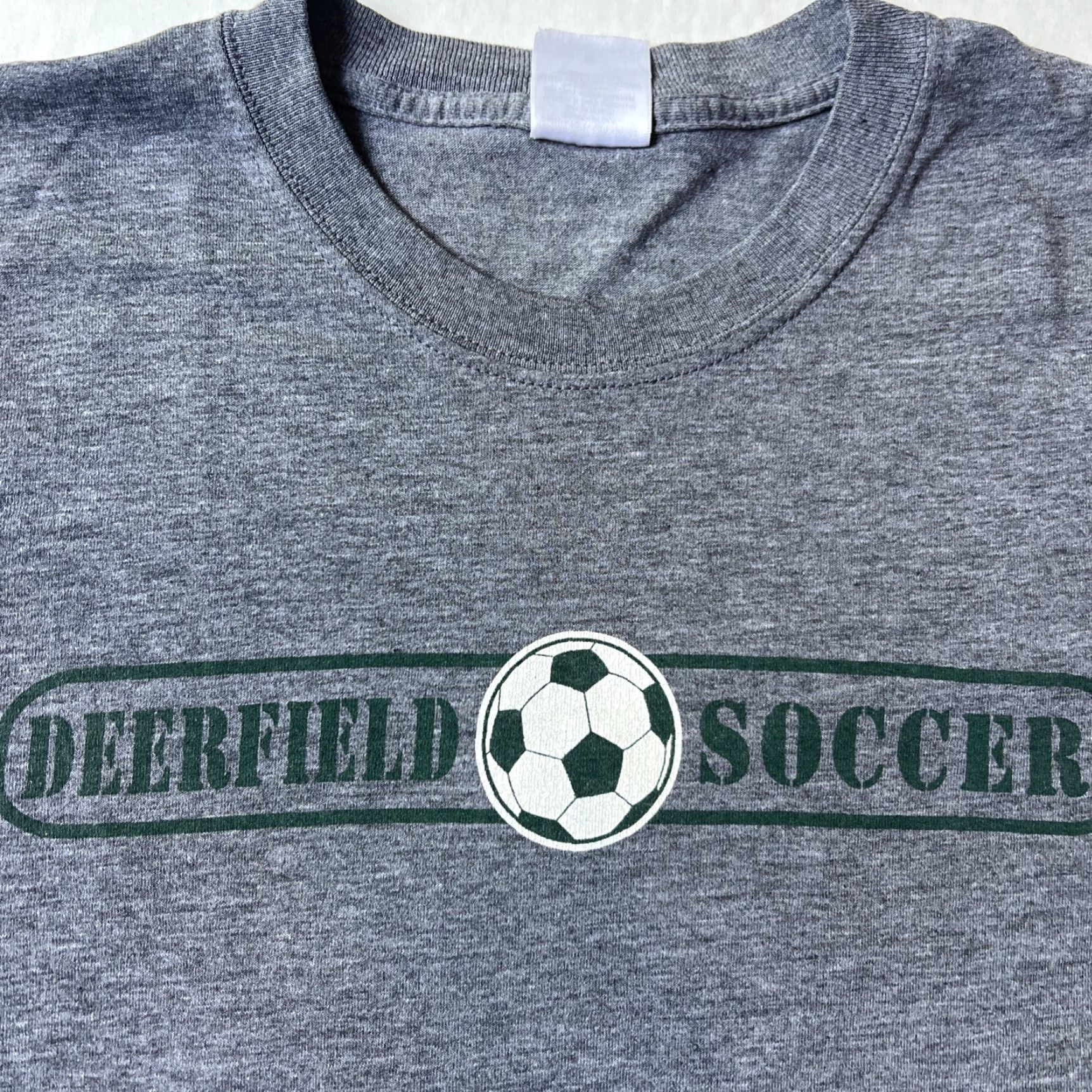 Soffe VINTAGE Soffe Deerfield Academy Soccer Team Issued Logo Shirt Adult Small Gray Cotton Blend Crew Neck Short Sleeve Graphic Print Blue Hawks Mens Size US S / EU 44-46 / 1 - 2 Thumbnail