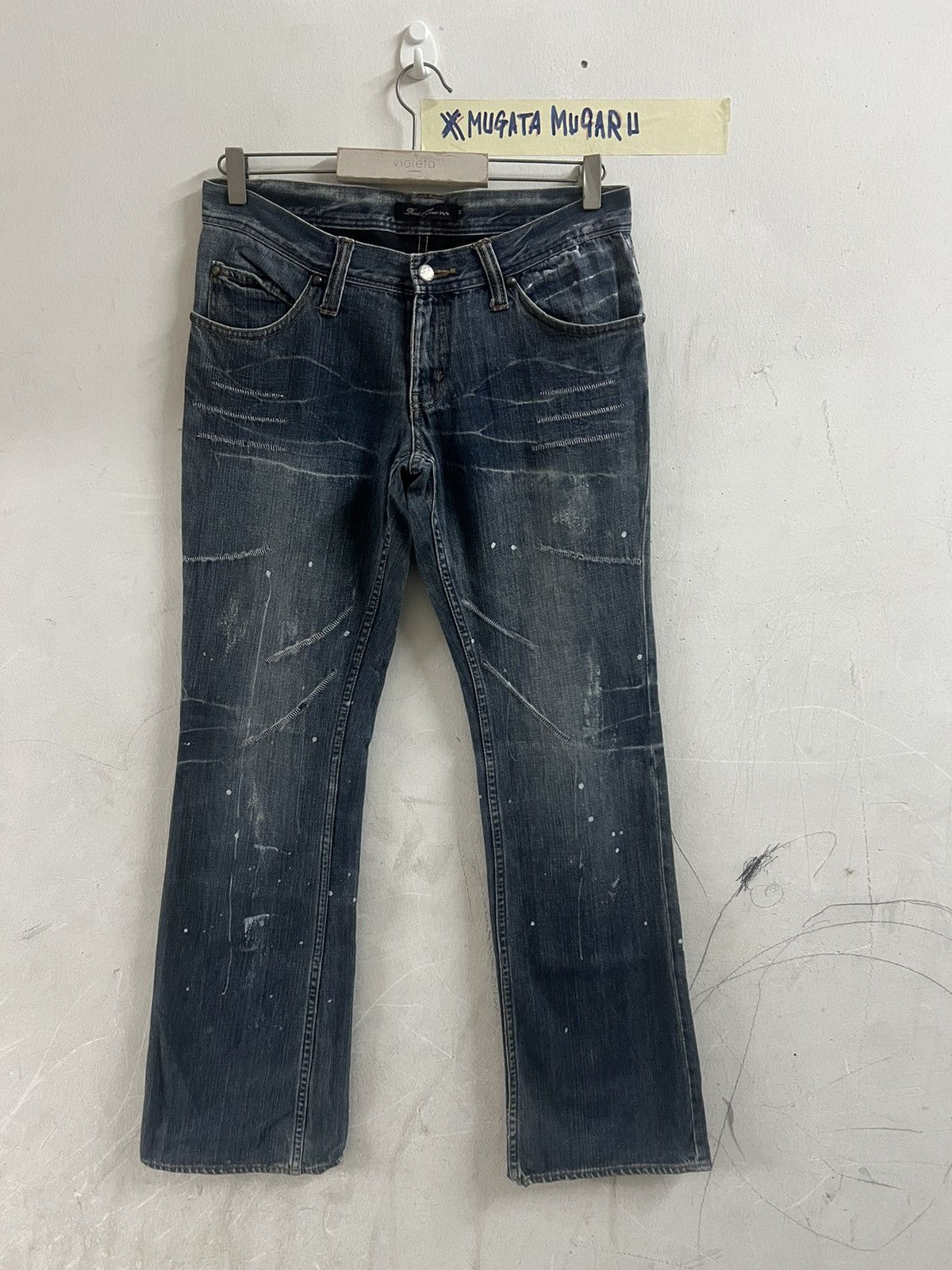 4GSELLER × Japanese Brand × Vintage FLARED🔥ROOT THREE PAINTED DISTRESSED DENIM PANT Size US 31 - 1 Thumbnail