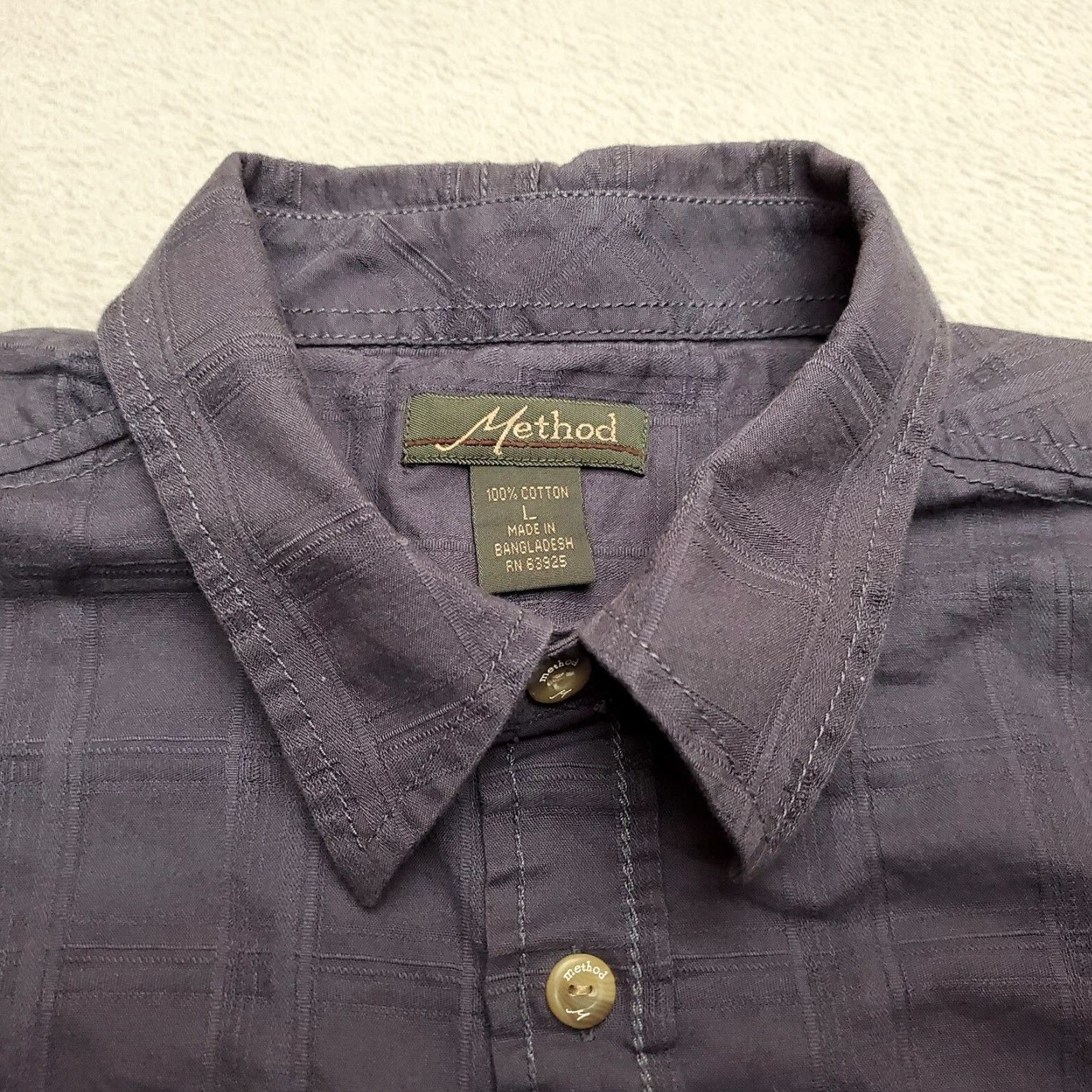 Vintage VINTAGE Method Shirt Mens Large Blue 100% Cotton Textured Check Short Sleeve Casual Size US L / EU 52-54 / 3 - 2 Thumbnail