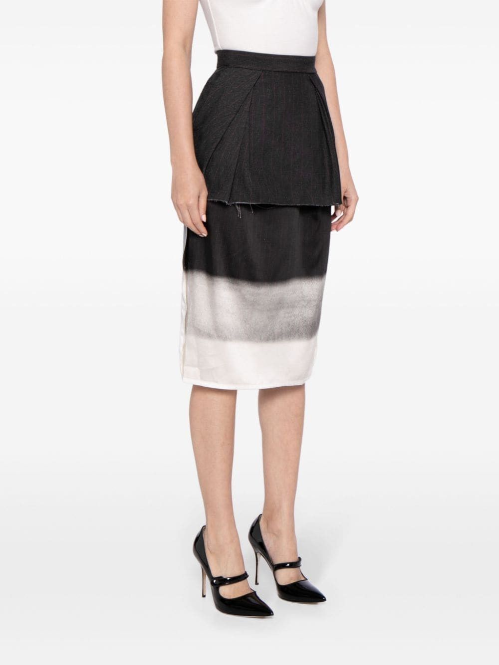 Maison Margiela o1y0625 Midi Skirt in Black/Cream Size 27" / US 4 / IT 40 - 3 Thumbnail