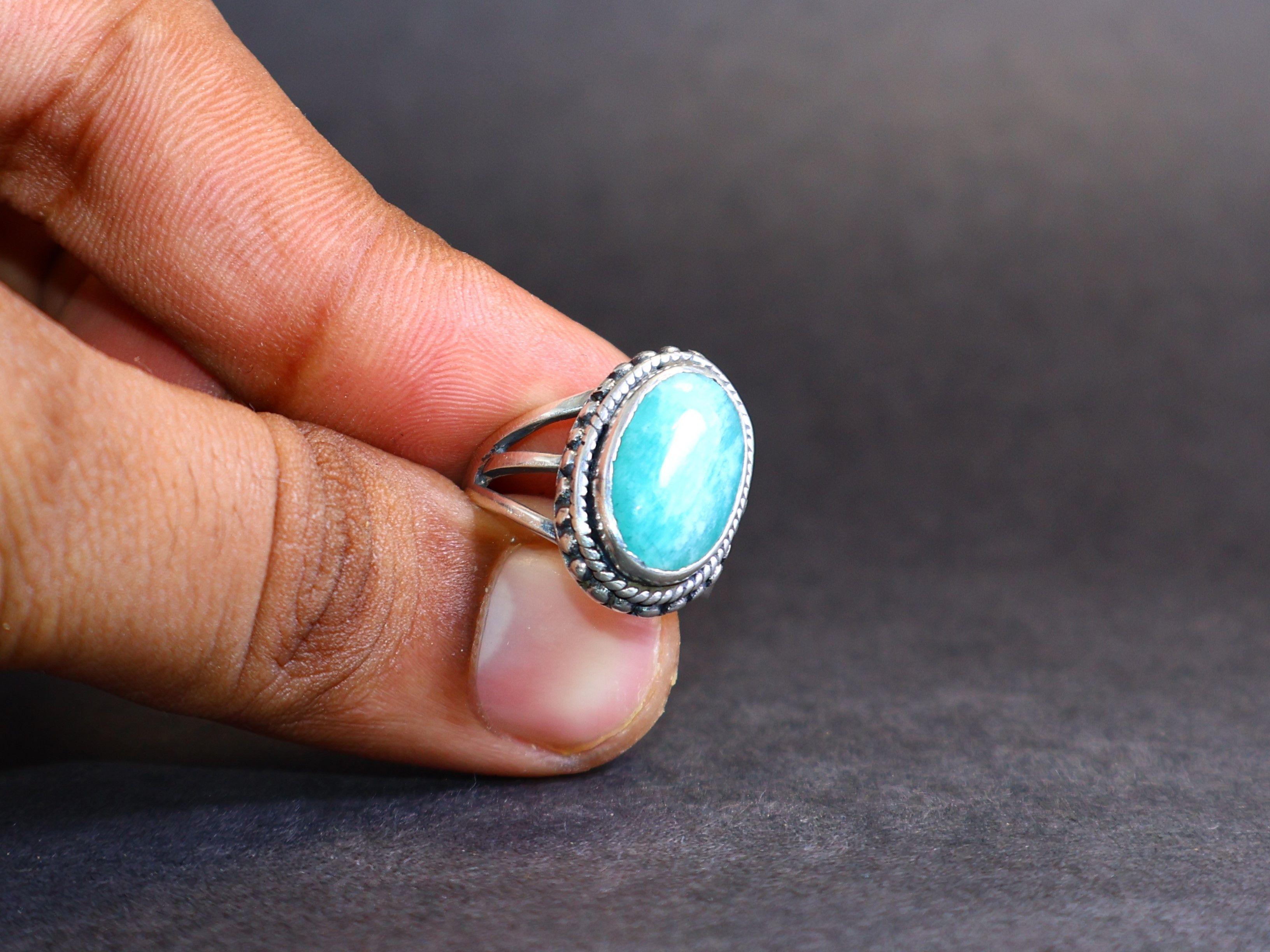 Handmade Amazonite Ring, 925 Sterling Silver Handmade Women Ring Size ONE SIZE - 8 Thumbnail