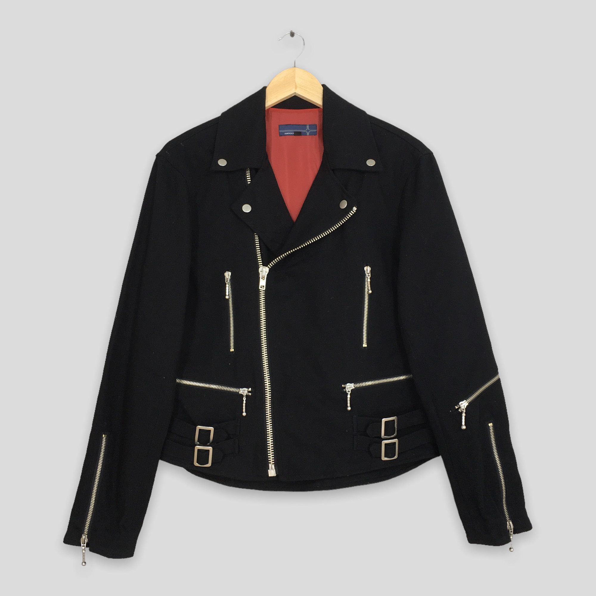 image of Biker Denim x Schott Vintage Double Collar Punk Multi Zipper Jacket Medium in Black, Men's