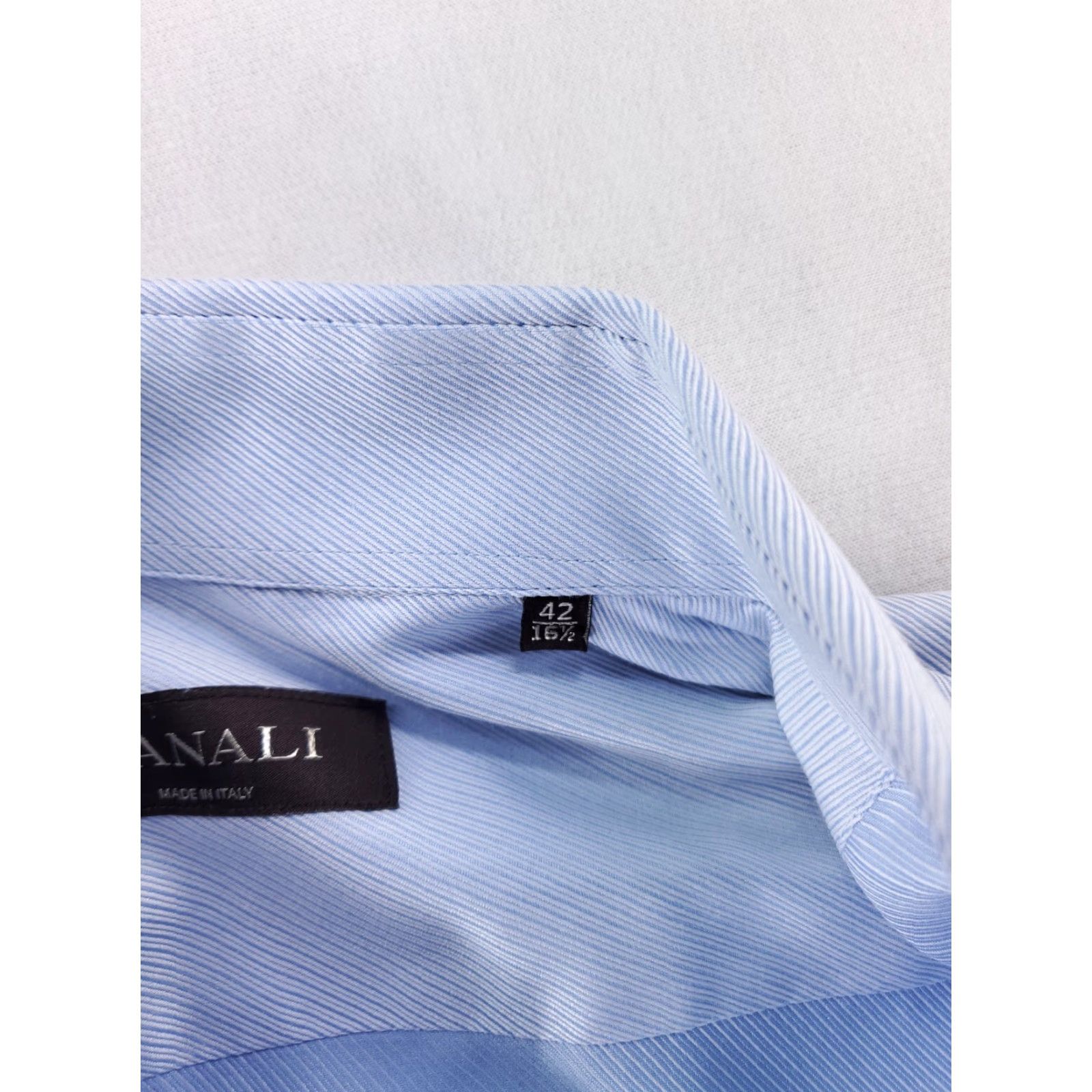 Canali VINTAGE Canali Dress Shirt Button-Up Striped Blue Long Sleeve Mens 42 / 16.5 16.5 Mens Mens, BLUE Diagonal Striped, Pinholes Size 46R - 4 Thumbnail