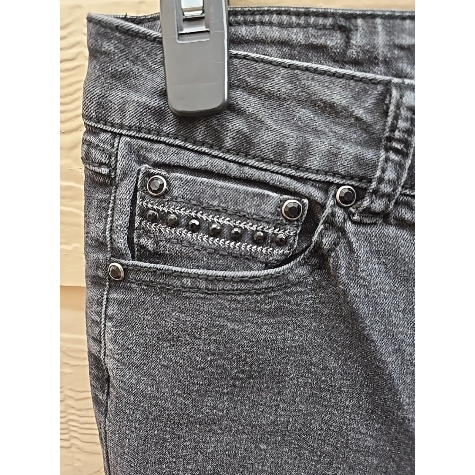 Denime One 5 One Jeans Women's Size 6 Black Denim Stretch Embellished Tapered Distress Pockets Back Plus Size 28" / US 6 / IT 42 - 2 Thumbnail