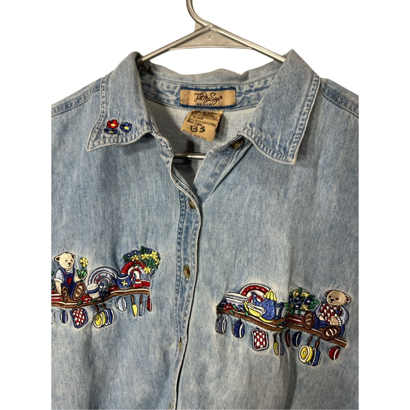 Other Vintage Just My Size Denim Embroidered Bears Button Down Top Size XXL / US 16-18 / IT 52-54 - 3 Thumbnail