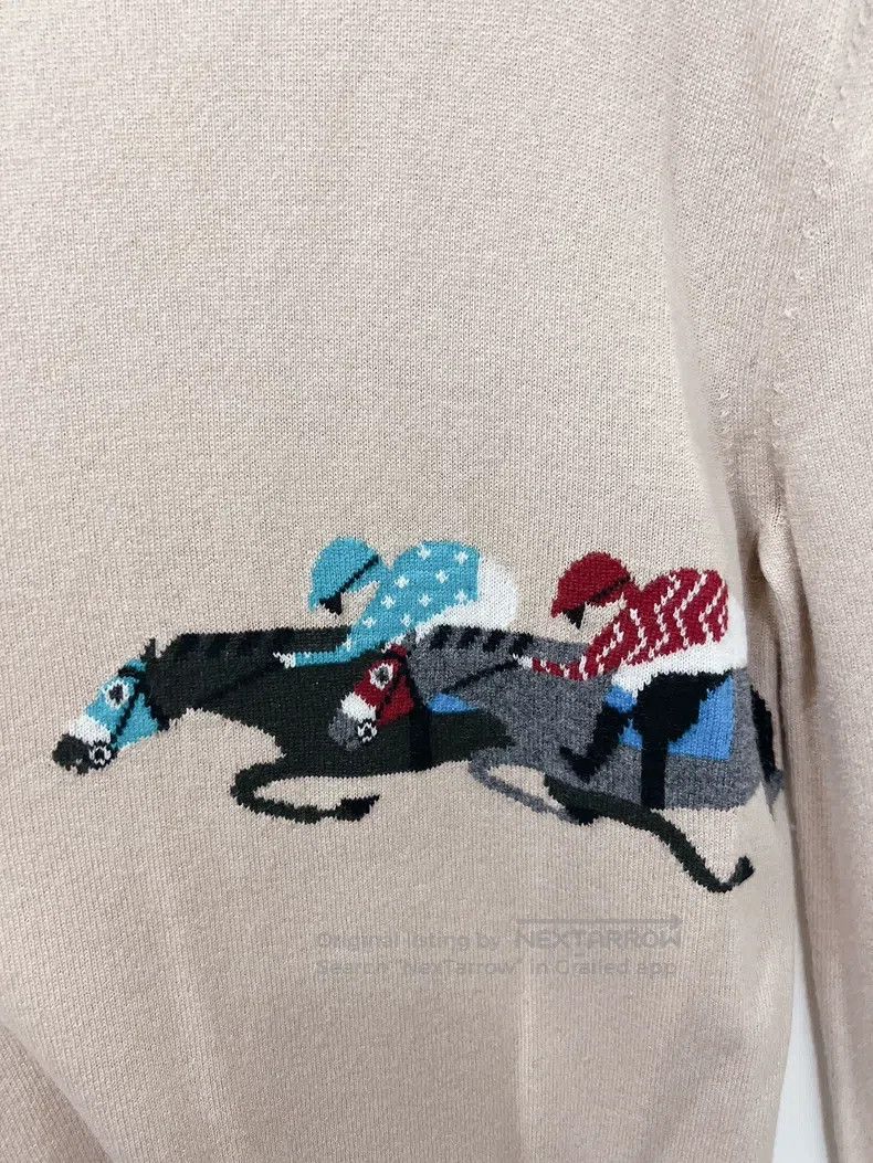 Hermes Hermes Beige Horse Racing Pattern Men's Cashmere Sweater Size US S / EU 44-46 / 1 - 3 Thumbnail