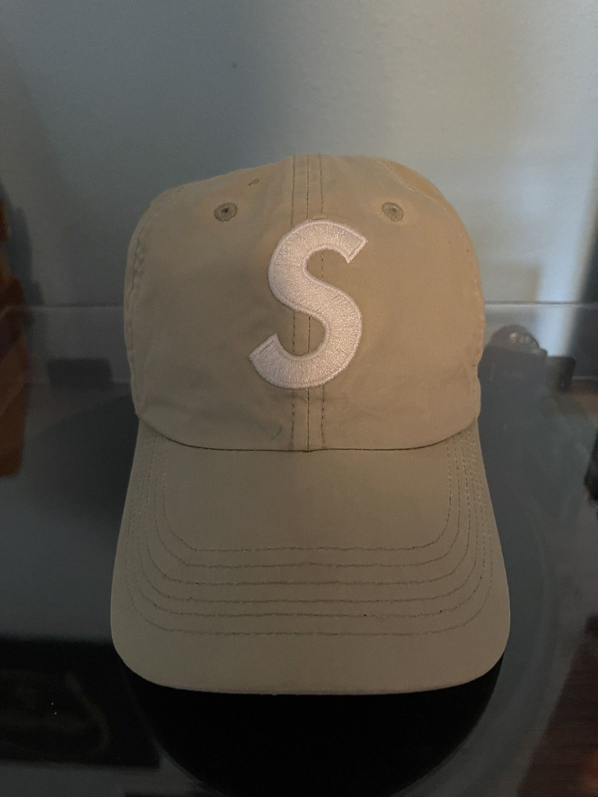image of Supreme Ventile S Logo 6 Panel Hat in Beige, Men's