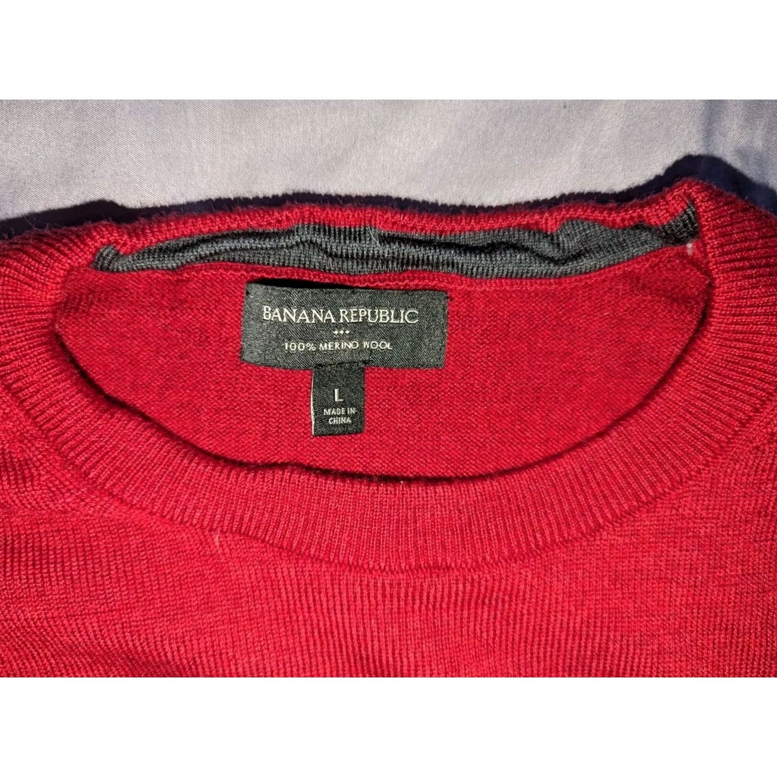 Banana Republic Banana Republic Men’s Merino Wool Sweater Large Black Charcoal Gray Red Striped Shirt Size US L / EU 52-54 / 3 - 2 Thumbnail