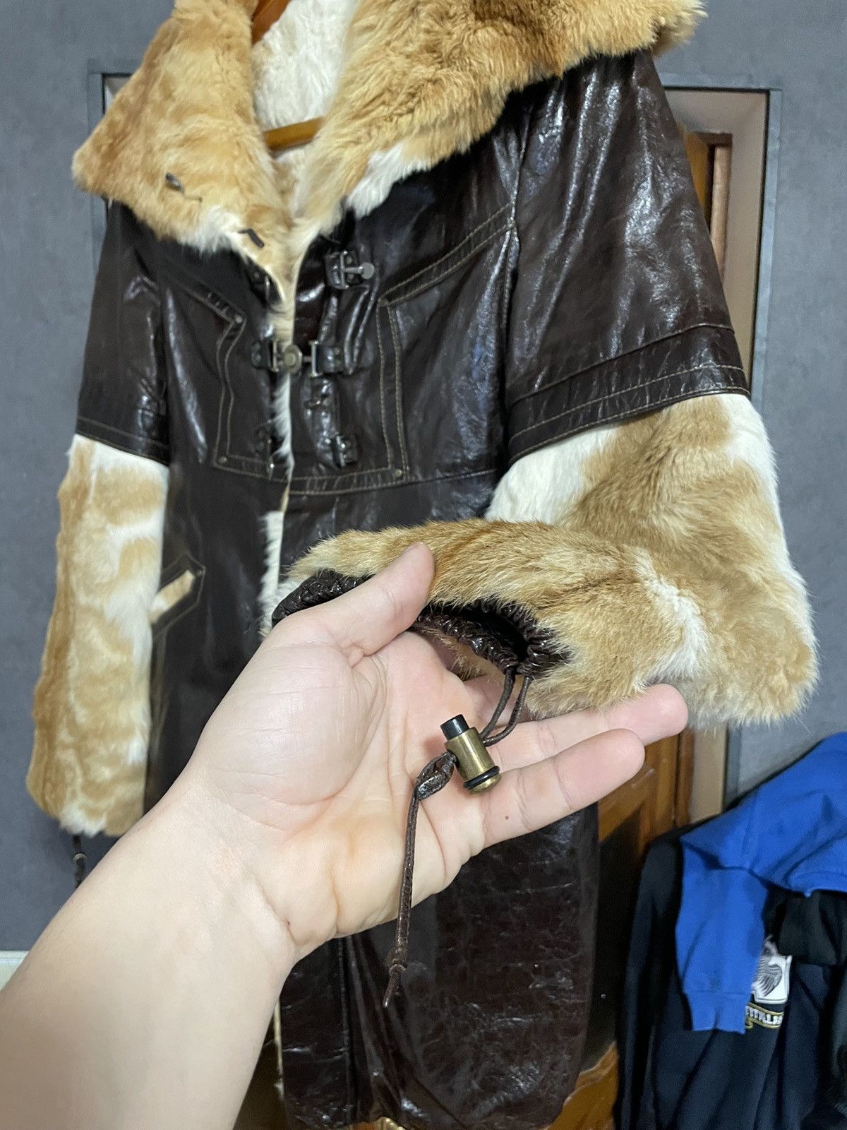 Vintage HOLYMOLY💥 Fur Leather Coat Avant-garde Opium Jacket Y2K Size M / US 6-8 / IT 42-44 - 2 Thumbnail