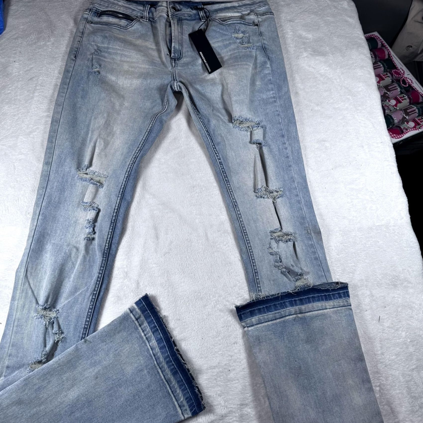 Vintage ROCKSTAR ORIGINAL Jeans Mens 42 Light Wash Flared Distressed Skelman 38 In Inseam Jeans Size US 42 / EU 58 - 2 Thumbnail