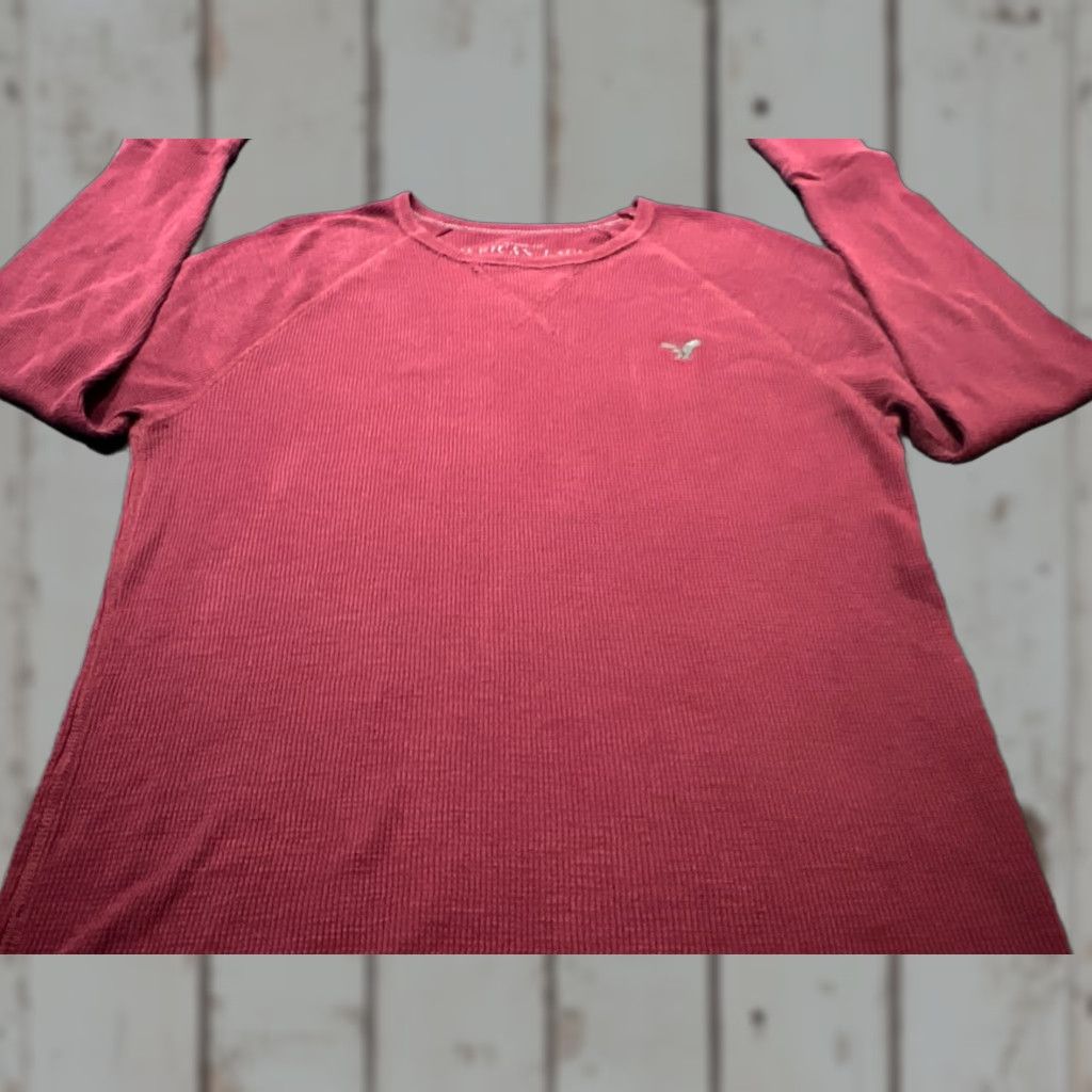 American Eagle Outfitters American Eagle Mens Maroon Waffle Knit Crew Neck Pullover Long Sleeve M Size US M / EU 48-50 / 2 - 1 Thumbnail
