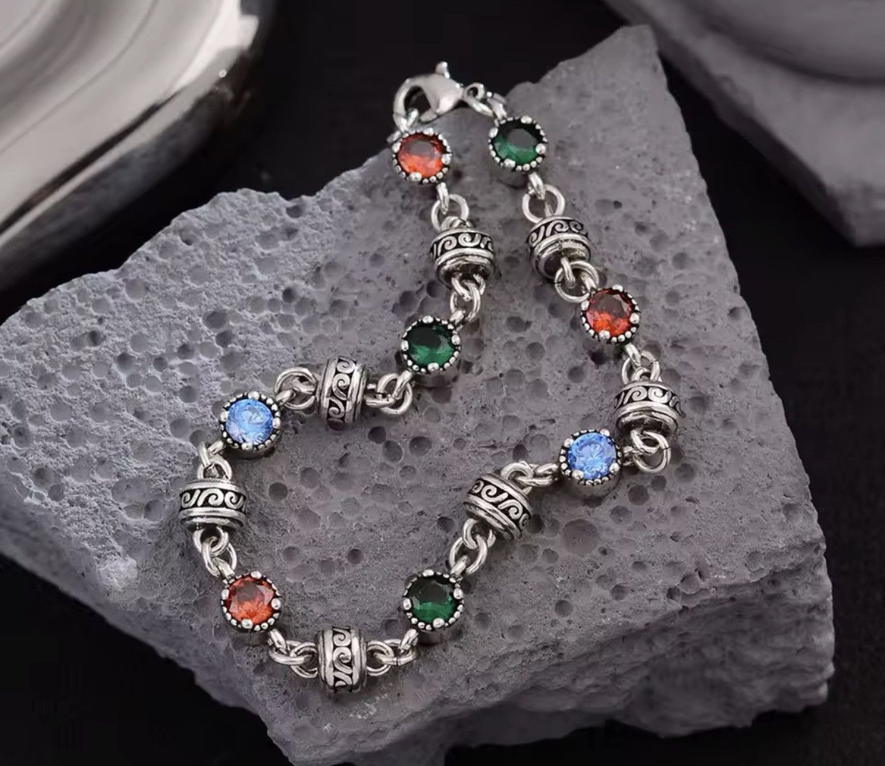 Jewelry × Sterling Silver Trendy Colorful Crystal 925 Sterling Silver Bracelet Size ONE SIZE - 1 Thumbnail