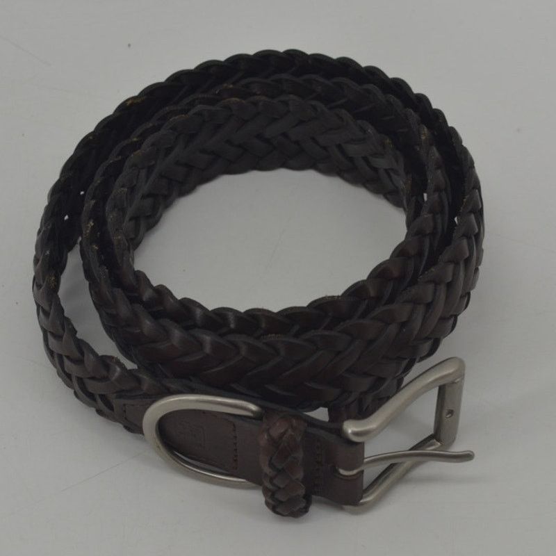 Other CRL Brown Leather Braided Weaved Men's Belt Silver Size 38 Size 38 - 4 Thumbnail