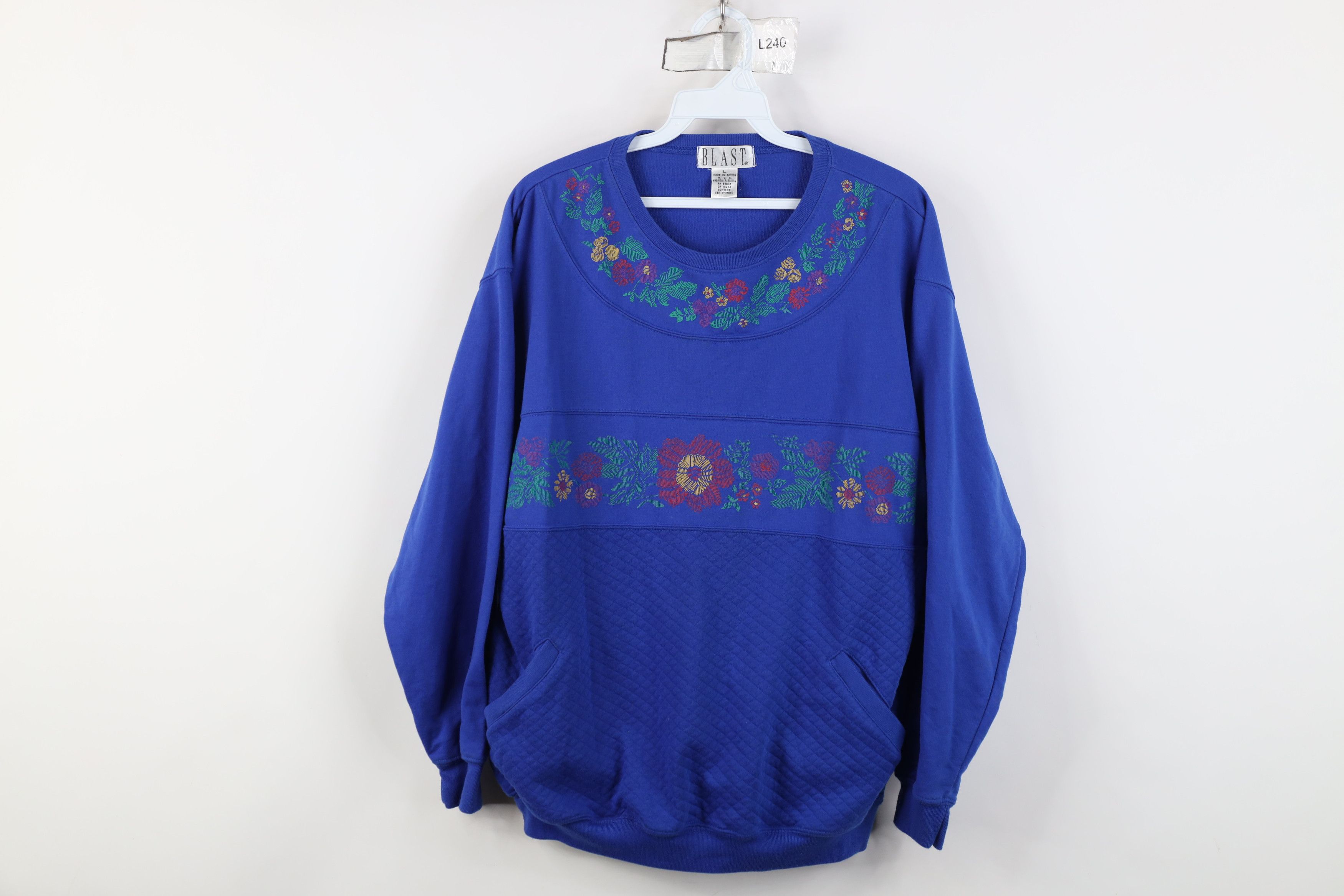 Vintage Vintage 90s Streetwear Lightweight Flower Sweatshirt Blue Size L / US 10 / IT 46 - 1 Thumbnail