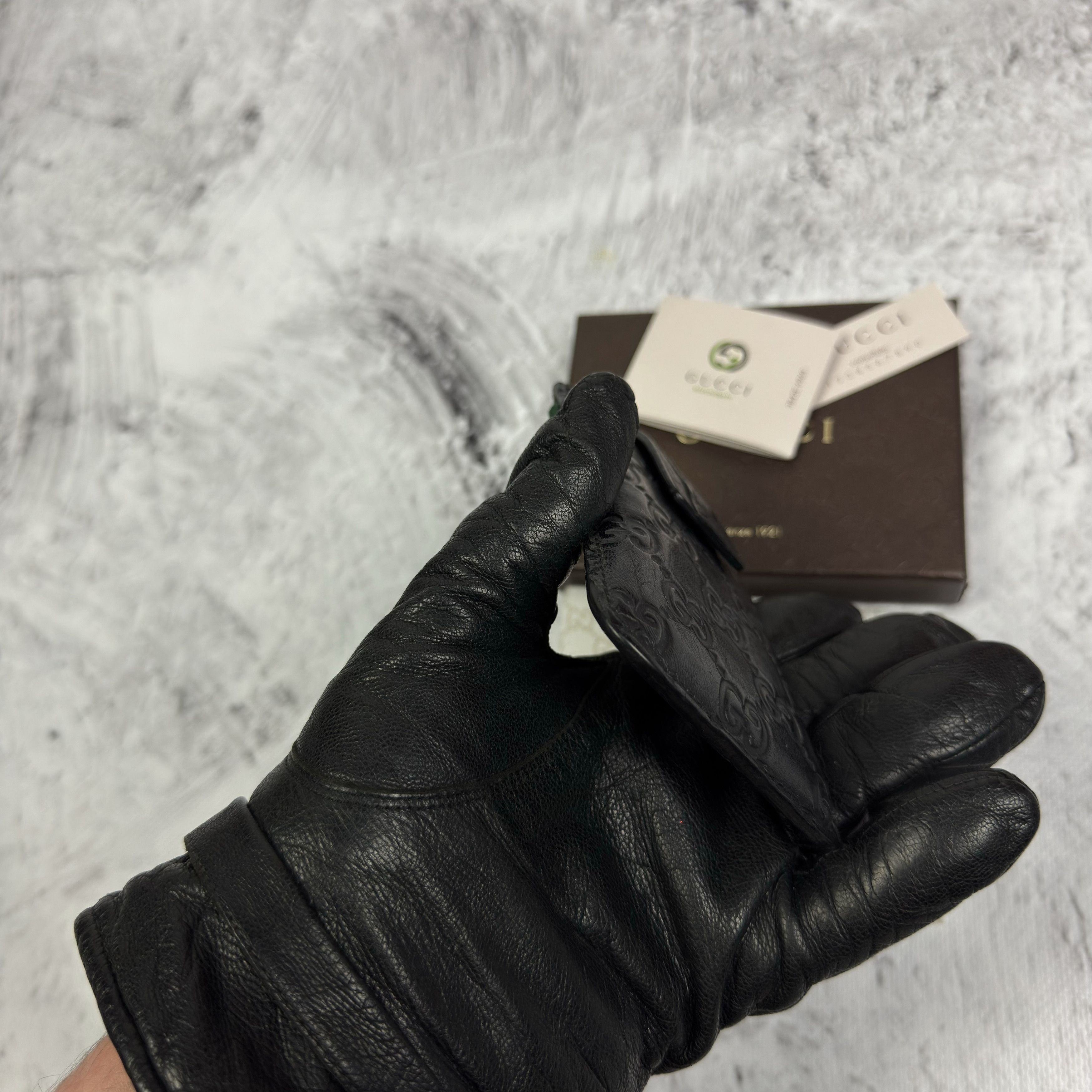 Gucci Gucci Core Black Leather Monogram Embossed Cell Phone Case Size ONE SIZE - 8 Thumbnail