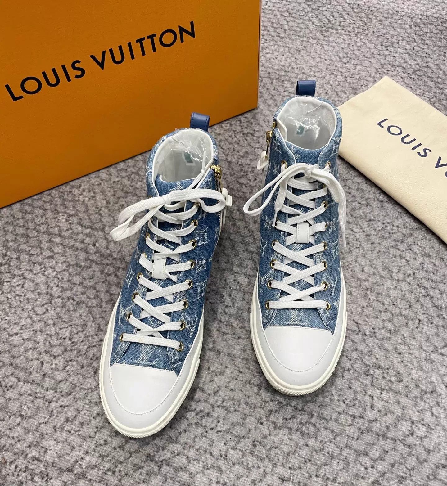 Louis Vuitton LV Monogram Denim Blue High-Top Canvas Sneakers 38 Size US 7.5 / IT 37.5 - 2 Thumbnail