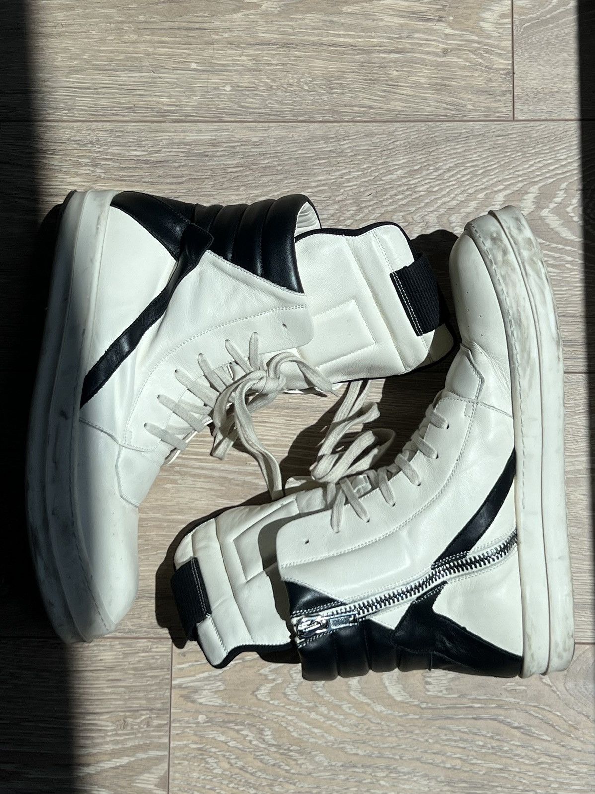 image of Rick Owens Geobaskets Milk & Black Shoes in White, Men's (Size 12)