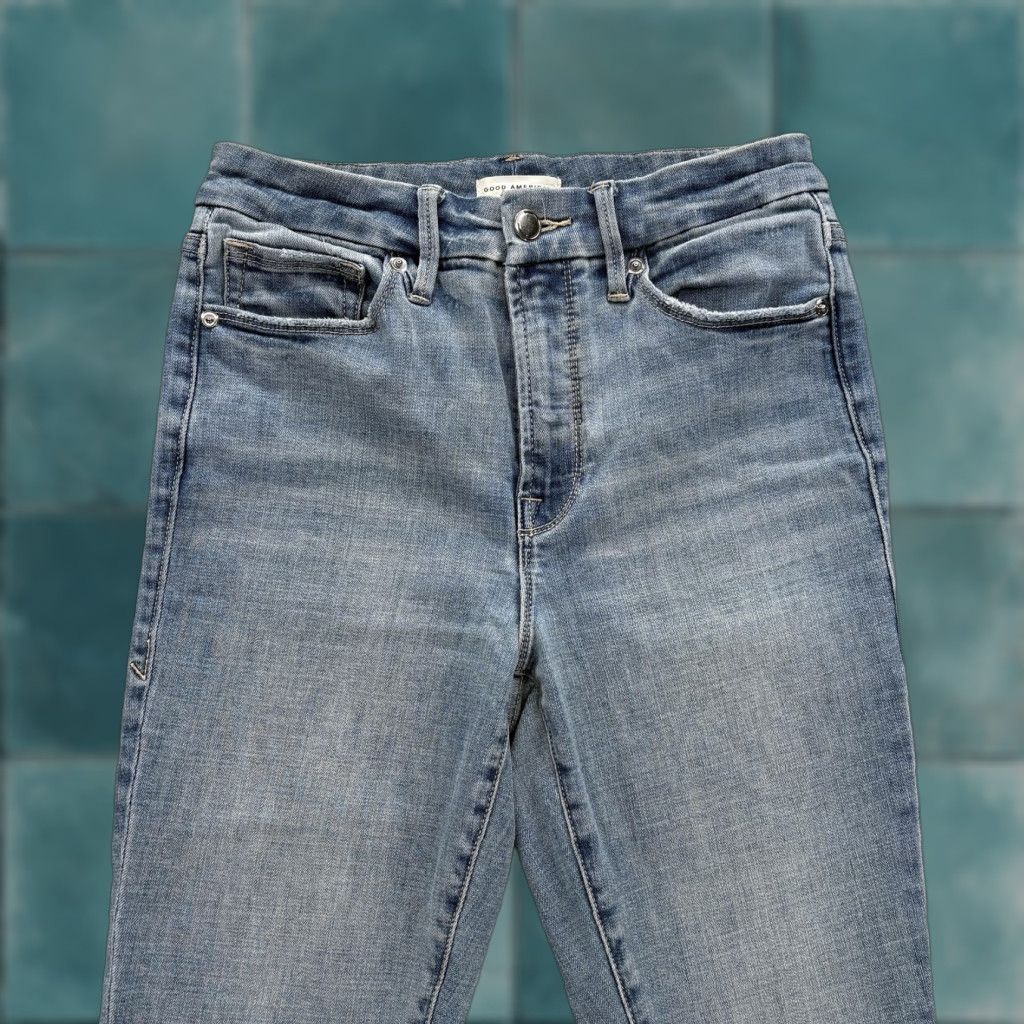 Good American Good American Jeans Womens 4 Skinny Blue Mid Rise Frayed Hem Stretch Denim Size 27" / US 4 / IT 40 - 1 Thumbnail