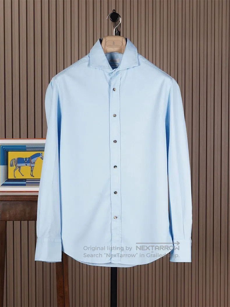 Brunello Cucinelli Brunello Cucinelli size 39 Light Wash Denim Men's Shirt Size US S / EU 44-46 / 1 - 1 Thumbnail