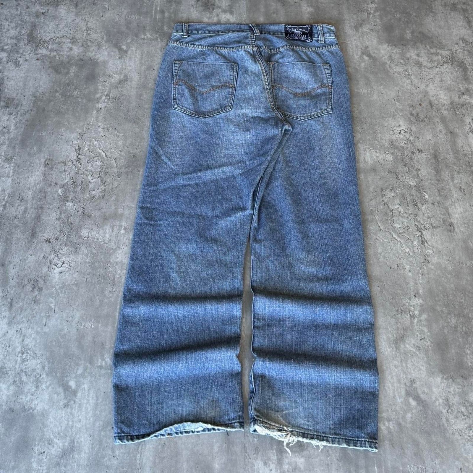 Vintage Y2K Baggy Wide Leg Embroidered Dungaree Denim Jeans